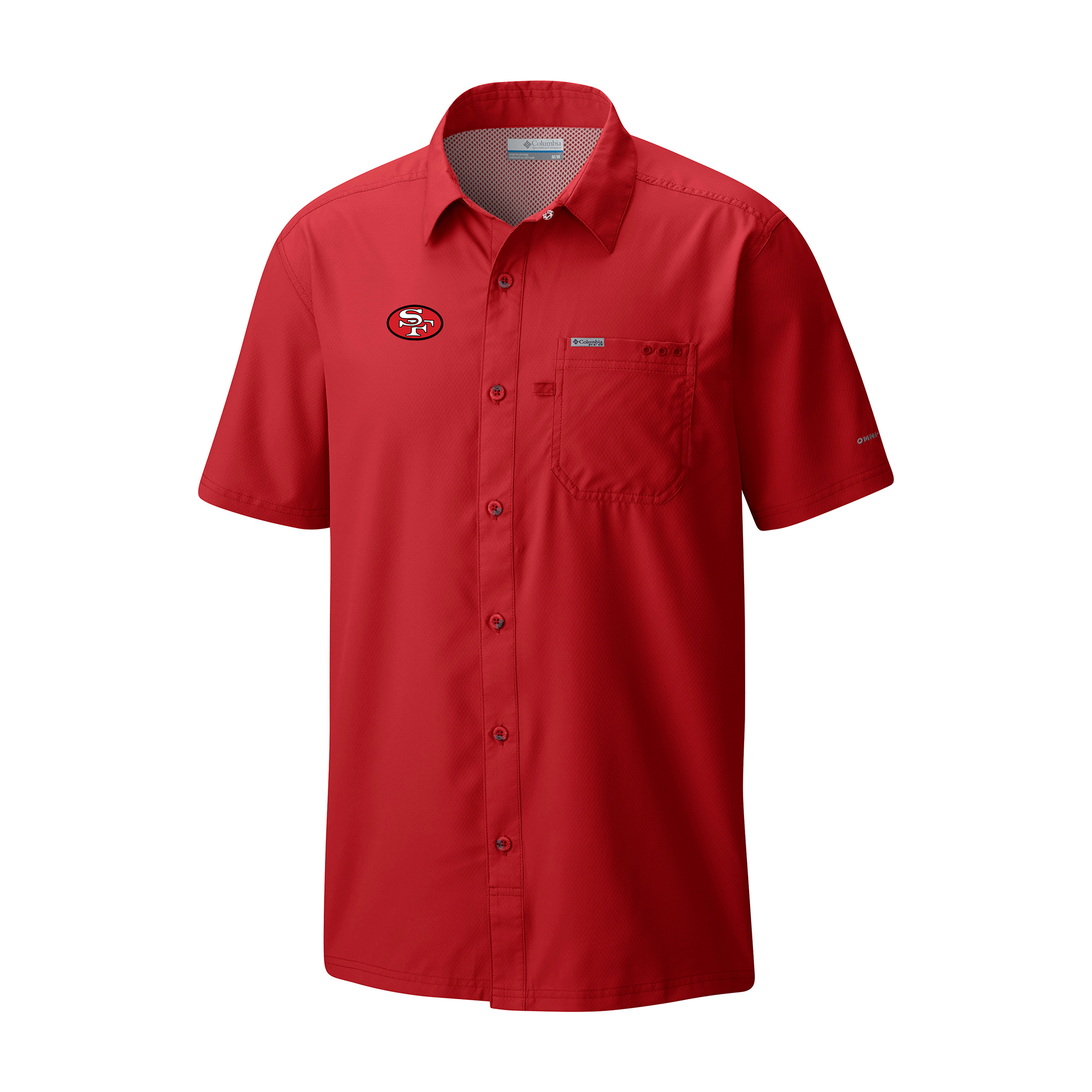 Men's Columbia Scarlet San Francisco 49ers Slack Tide Omni-Wick Throwback Logo Button-Up Camp Shirt