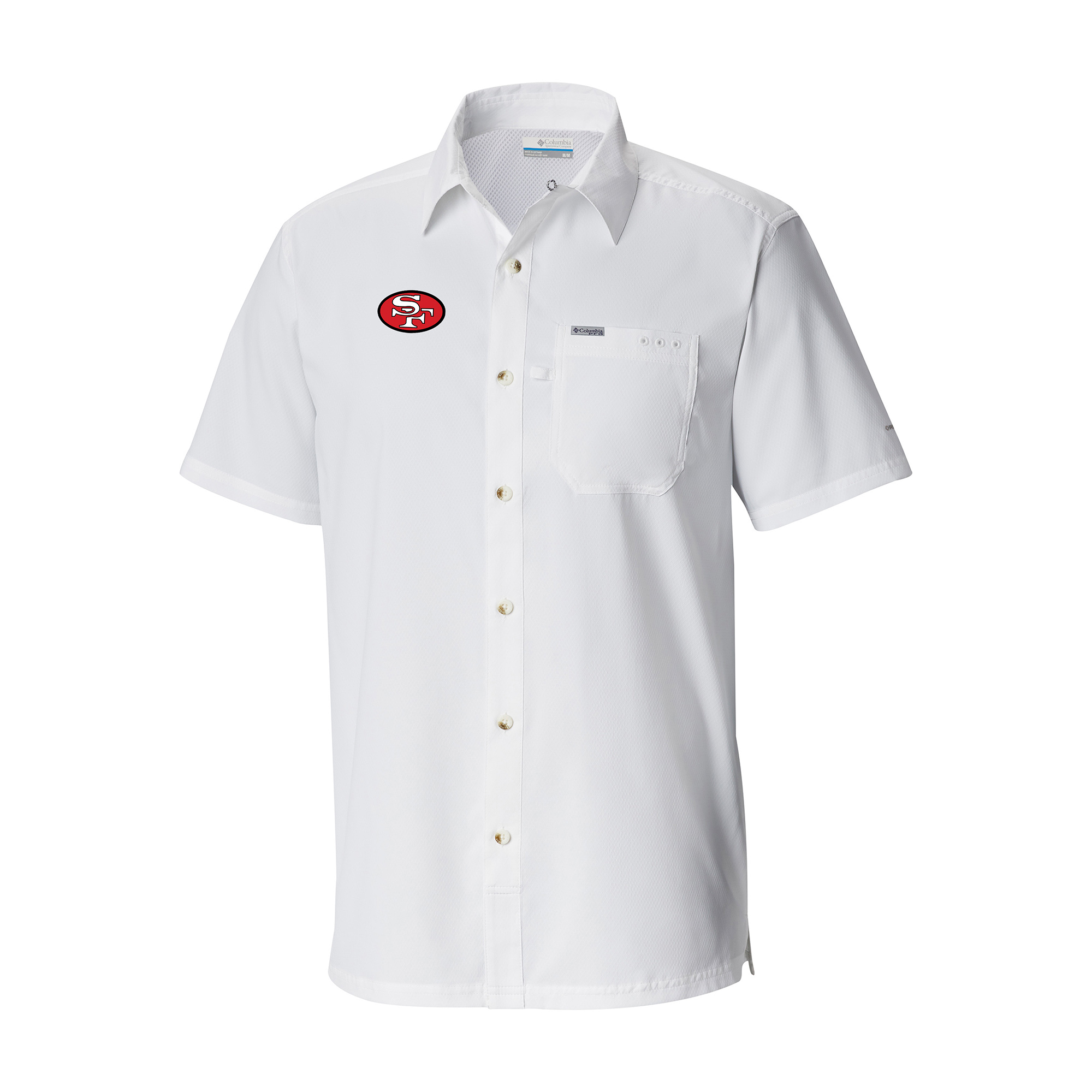 Men's Columbia White San Francisco 49ers Slack Tide Omni-Wick Throwback Logo Button-Up Camp Shirt