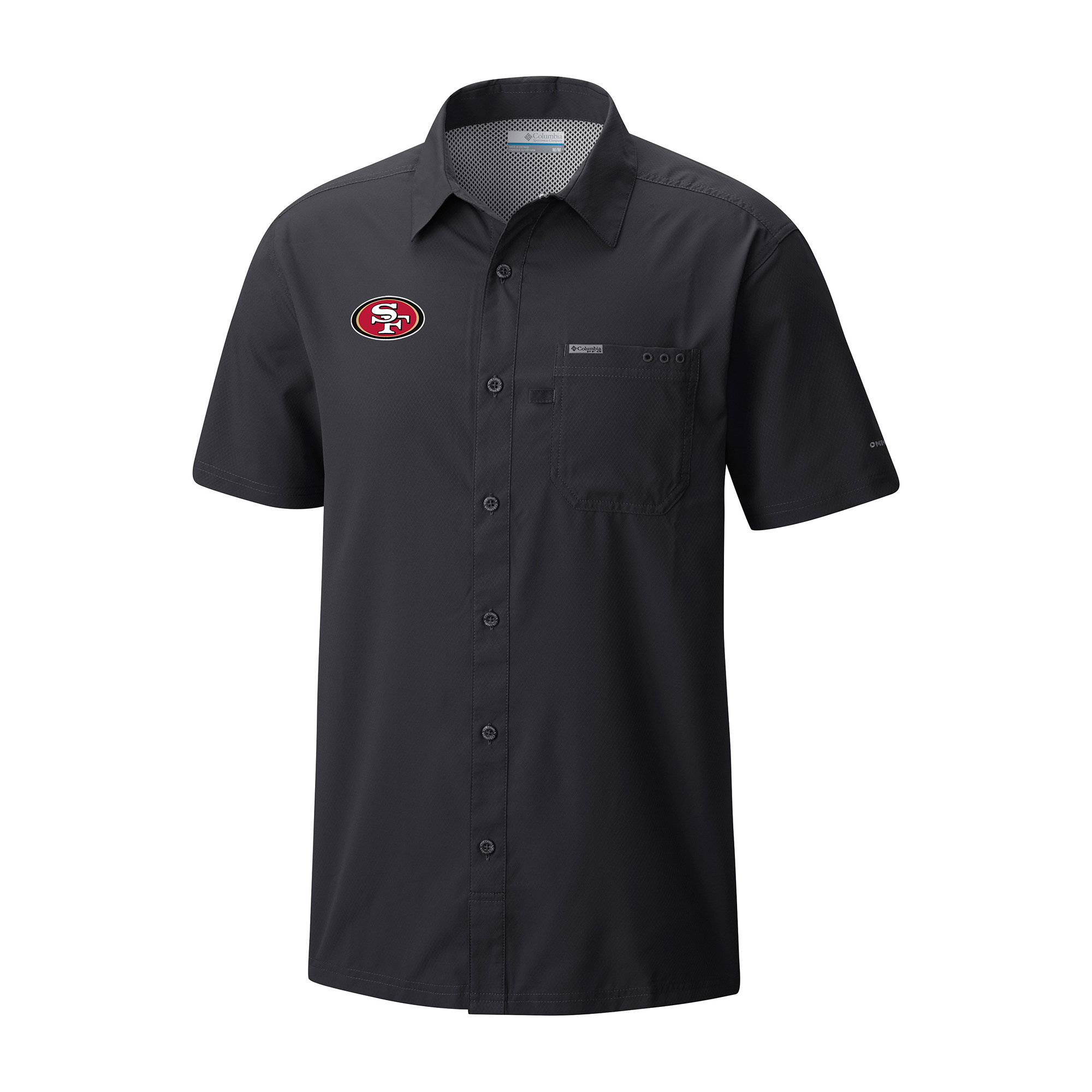Men's Columbia Black San Francisco 49ers Slack Tide Omni-Wick Throwback Logo Button-Up Camp Shirt