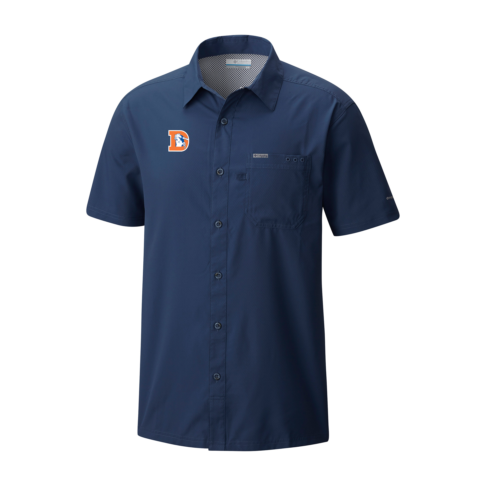 Men's Columbia Navy Denver Broncos Slack Tide Omni-Wick Throwback Logo Button-Up Camp Shirt