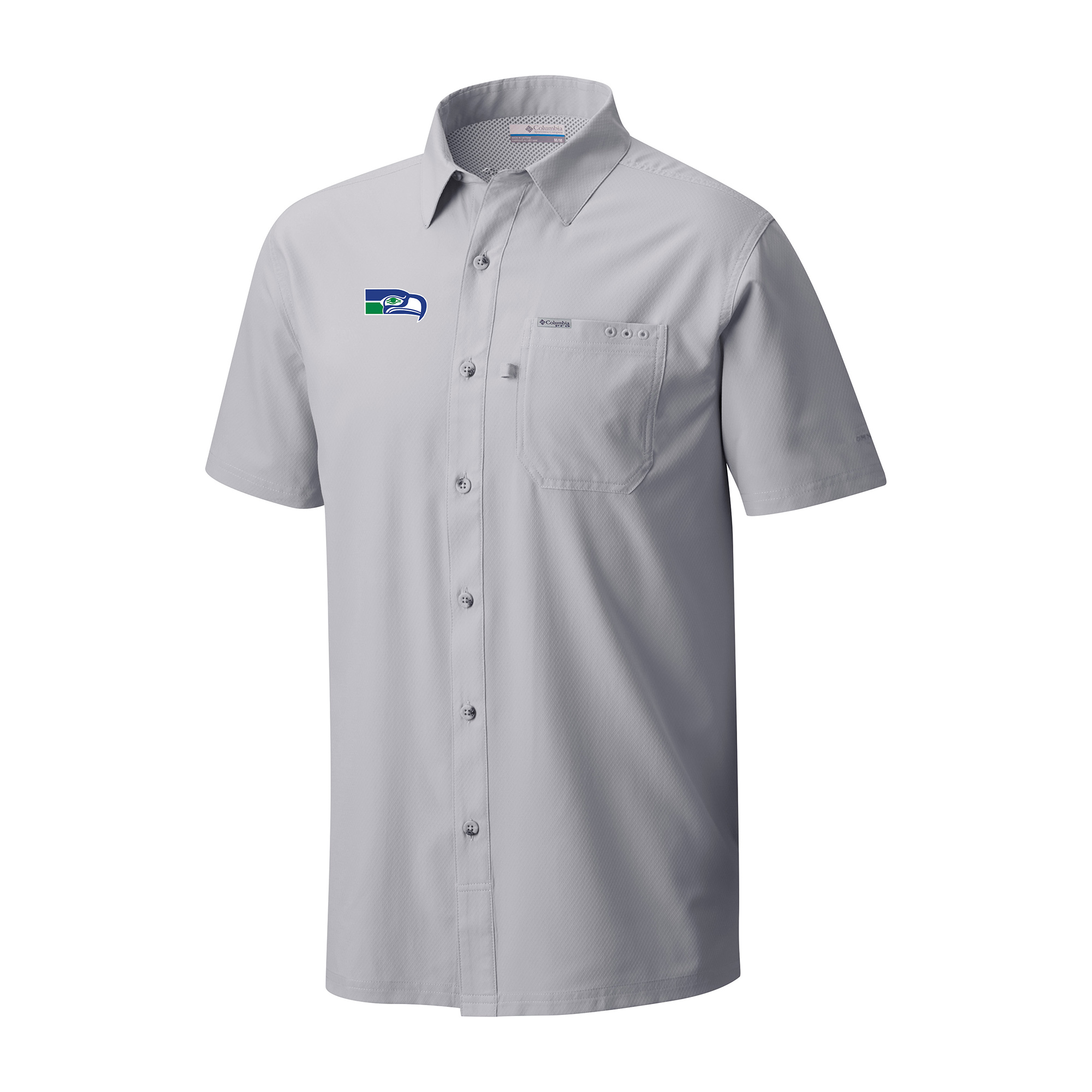 Men's Columbia Gray Seattle Seahawks Slack Tide Omni-Wick Throwback Logo Button-Up Camp Shirt