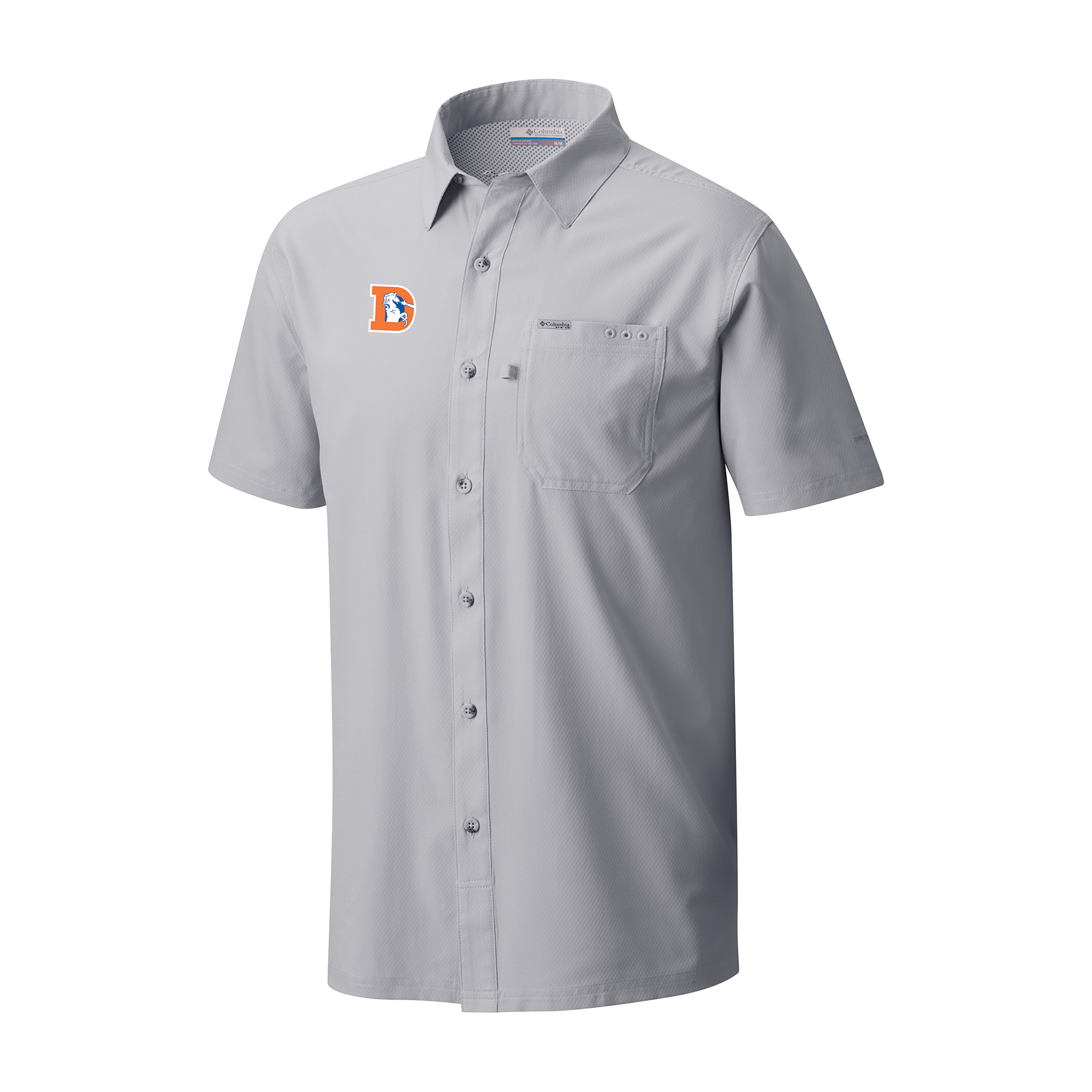 Men's Columbia Gray Denver Broncos Slack Tide Omni-Wick Throwback Logo Button-Up Camp Shirt