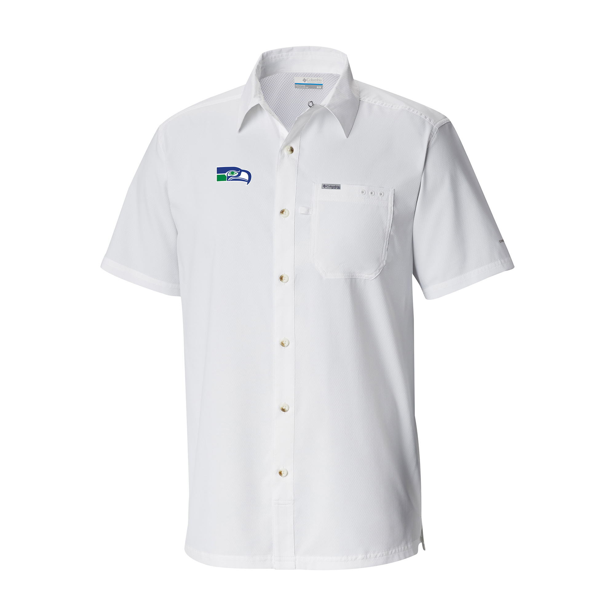 Men's Columbia White Seattle Seahawks Slack Tide Omni-Wick Throwback Logo Button-Up Camp Shirt