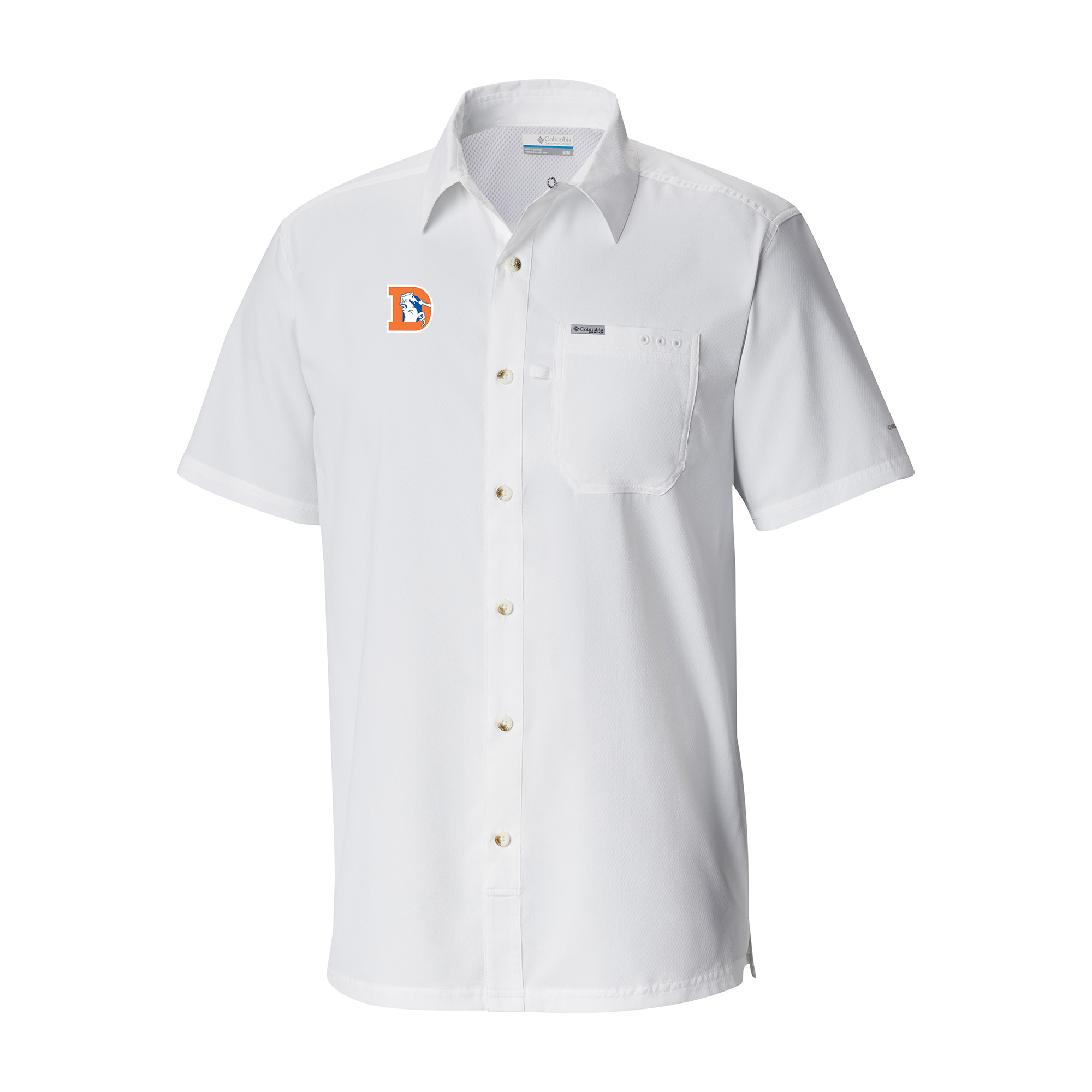 Men's Columbia White Denver Broncos Slack Tide Omni-Wick Throwback Logo Button-Up Camp Shirt