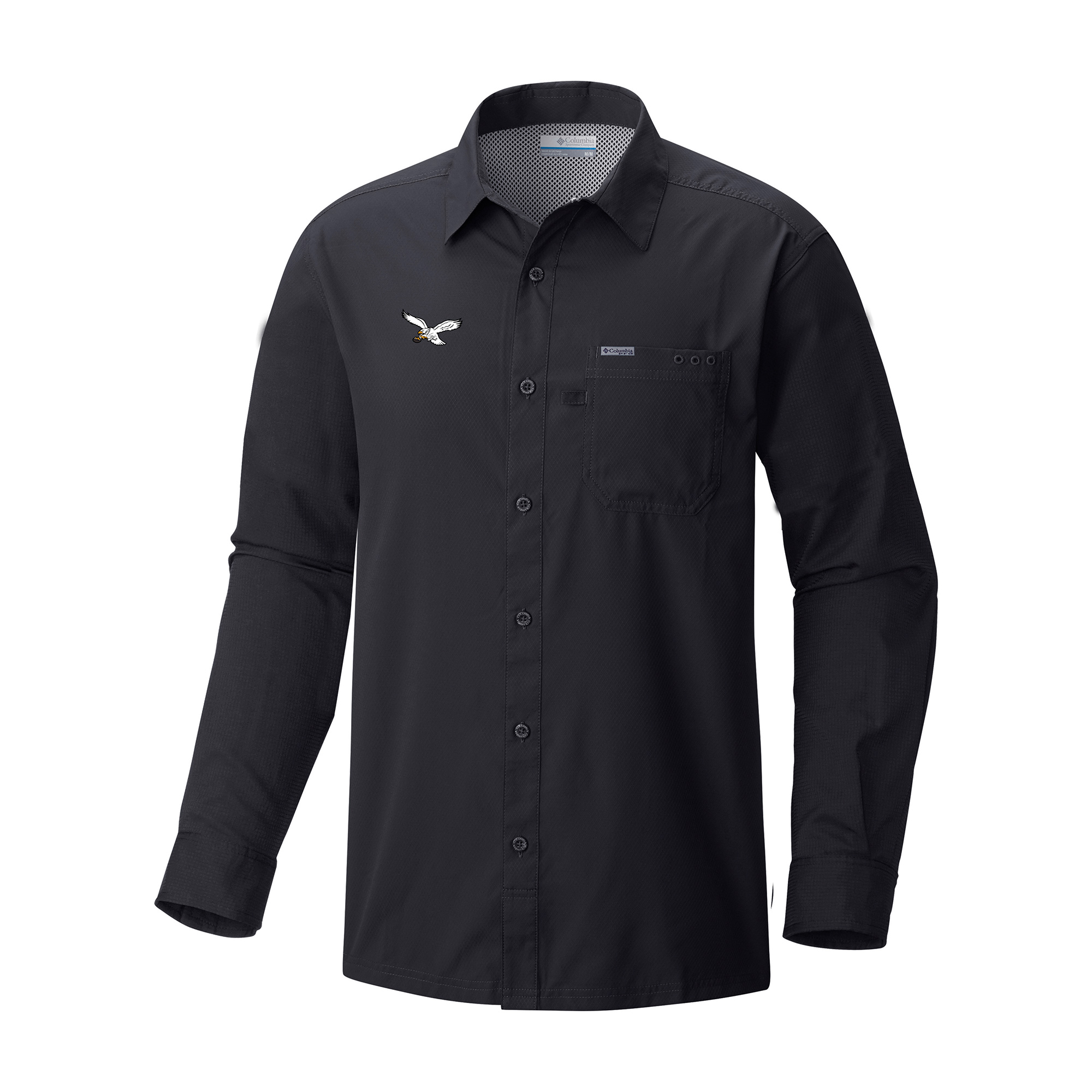 Men's Columbia Black Philadelphia Eagles Slack Tide Omni-Wick Long Sleeve Button-Up Camp Shirt