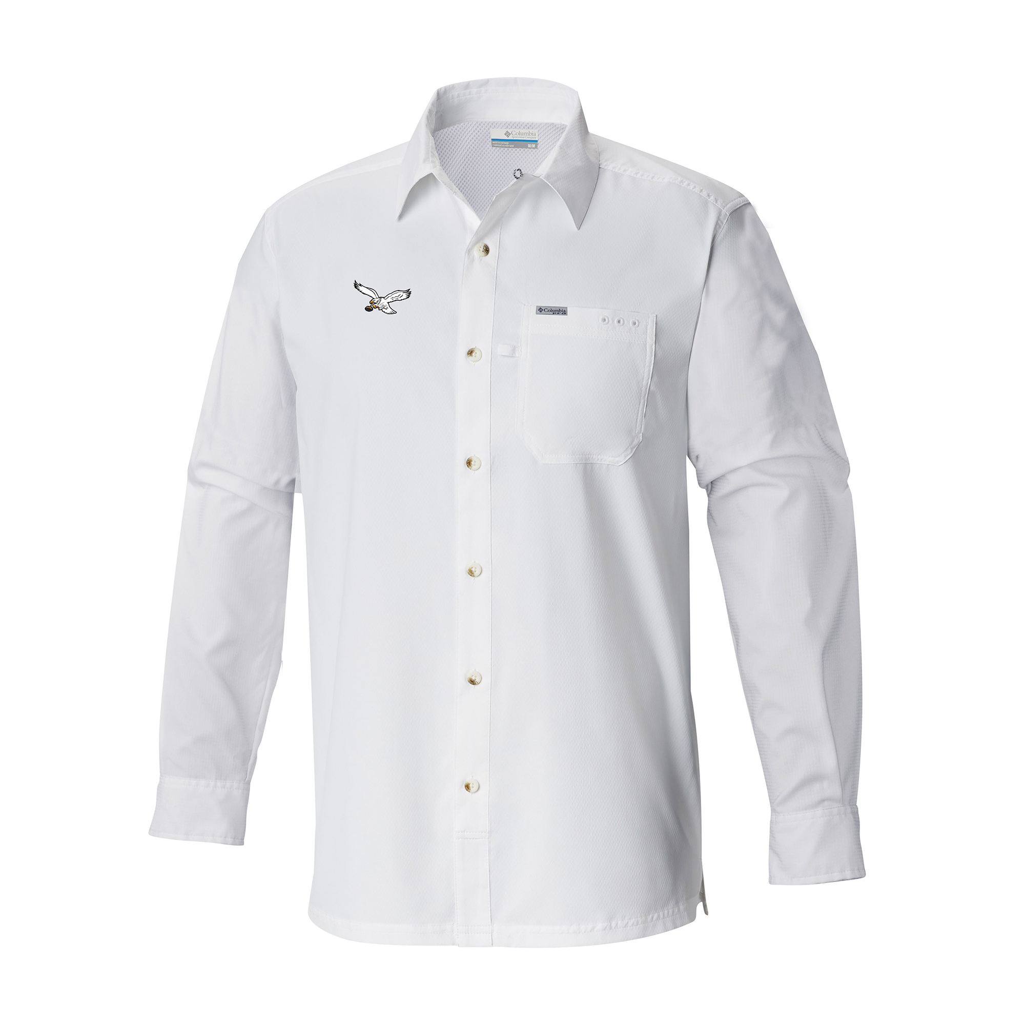 Men's Columbia White Philadelphia Eagles Slack Tide Omni-Wick Long Sleeve Button-Up Camp Shirt