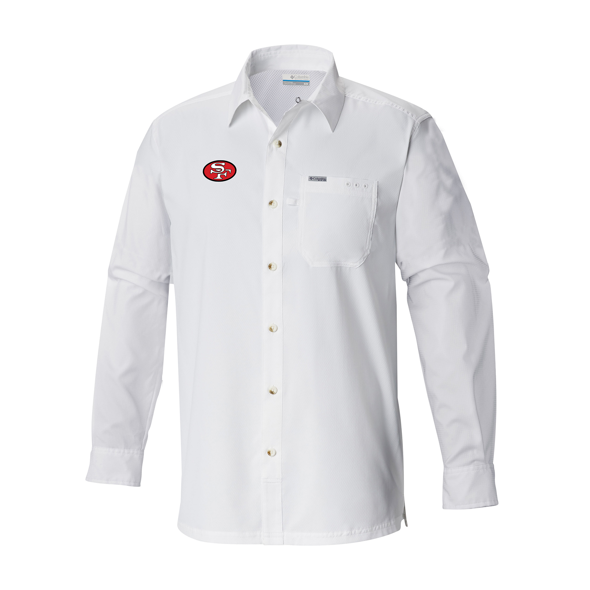 Men's Columbia White San Francisco 49ers Slack Tide Omni-Wick Long Sleeve Button-Up Camp Shirt