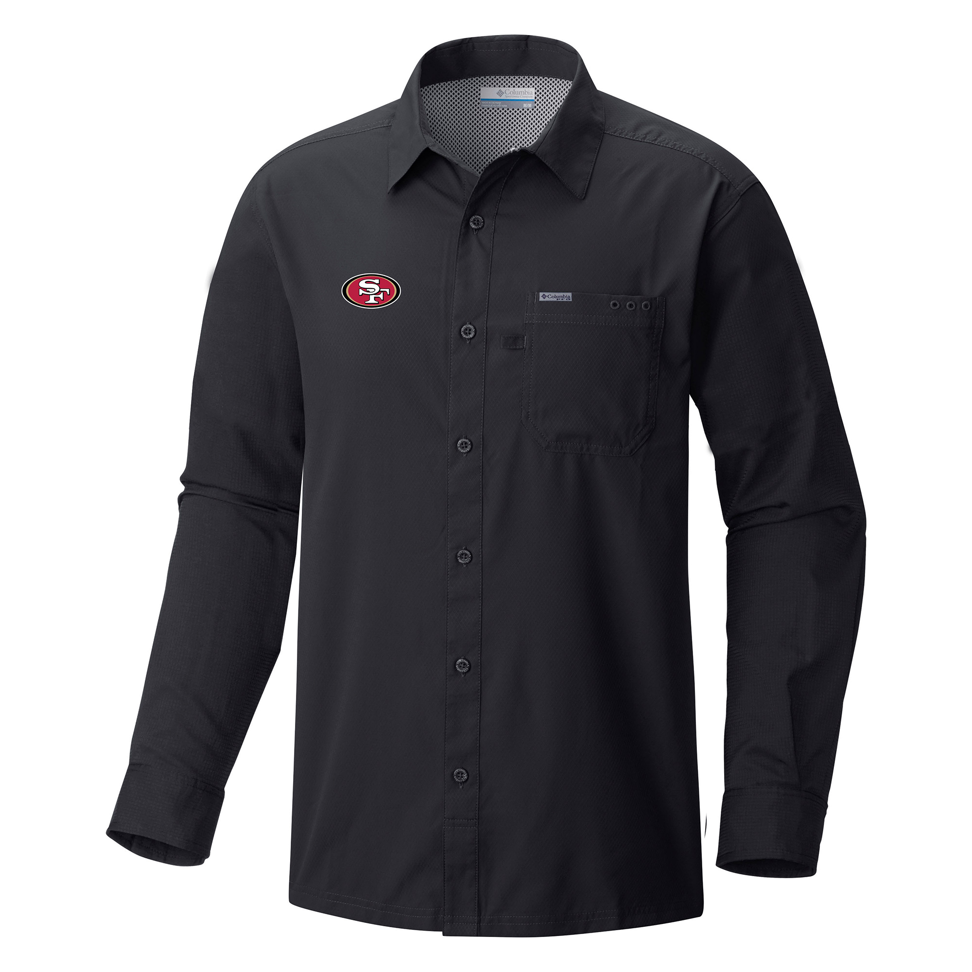Men's Columbia Black San Francisco 49ers Slack Tide Omni-Wick Long Sleeve Button-Up Camp Shirt