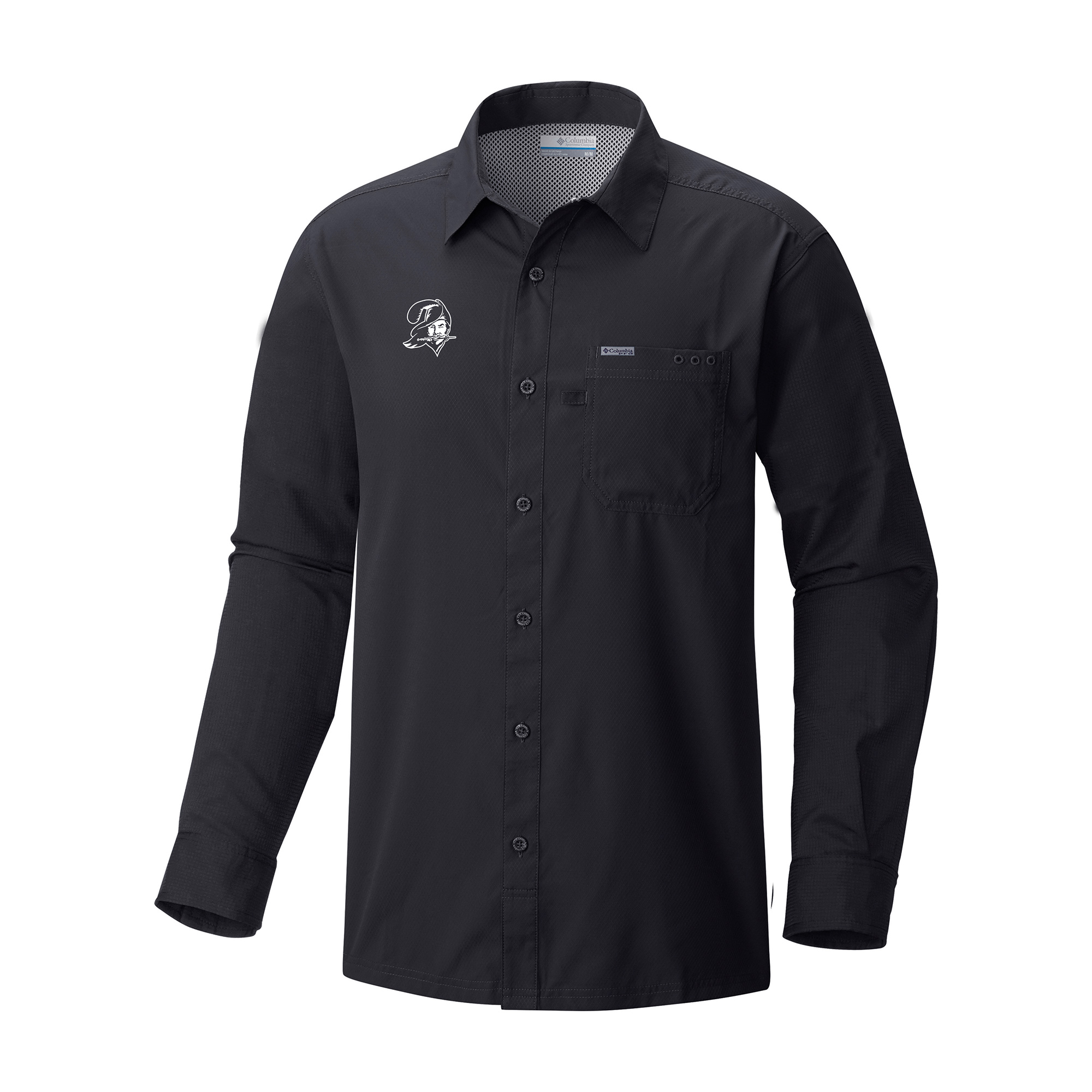 Men's Columbia Black Tampa Bay Buccaneers Slack Tide Omni-Wick Long Sleeve Button-Up Camp Shirt