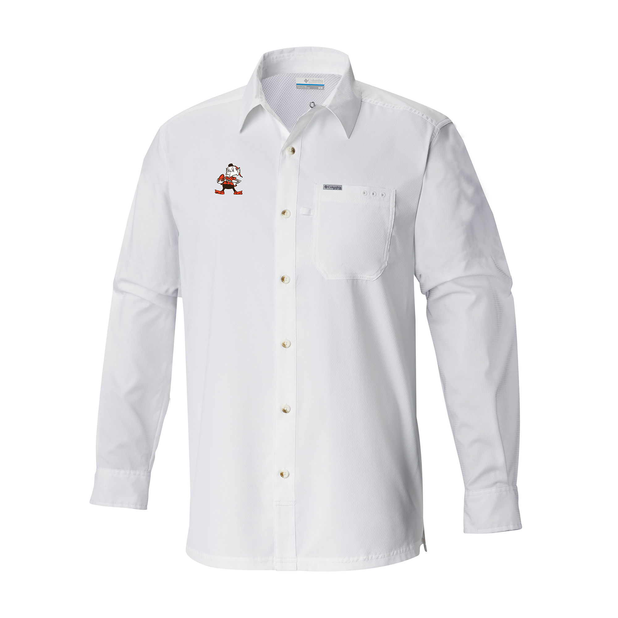 Men's Columbia White Cleveland Browns Throwback Logo Slack Tide Omni-Wick Long Sleeve Button-Up Camp Shirt
