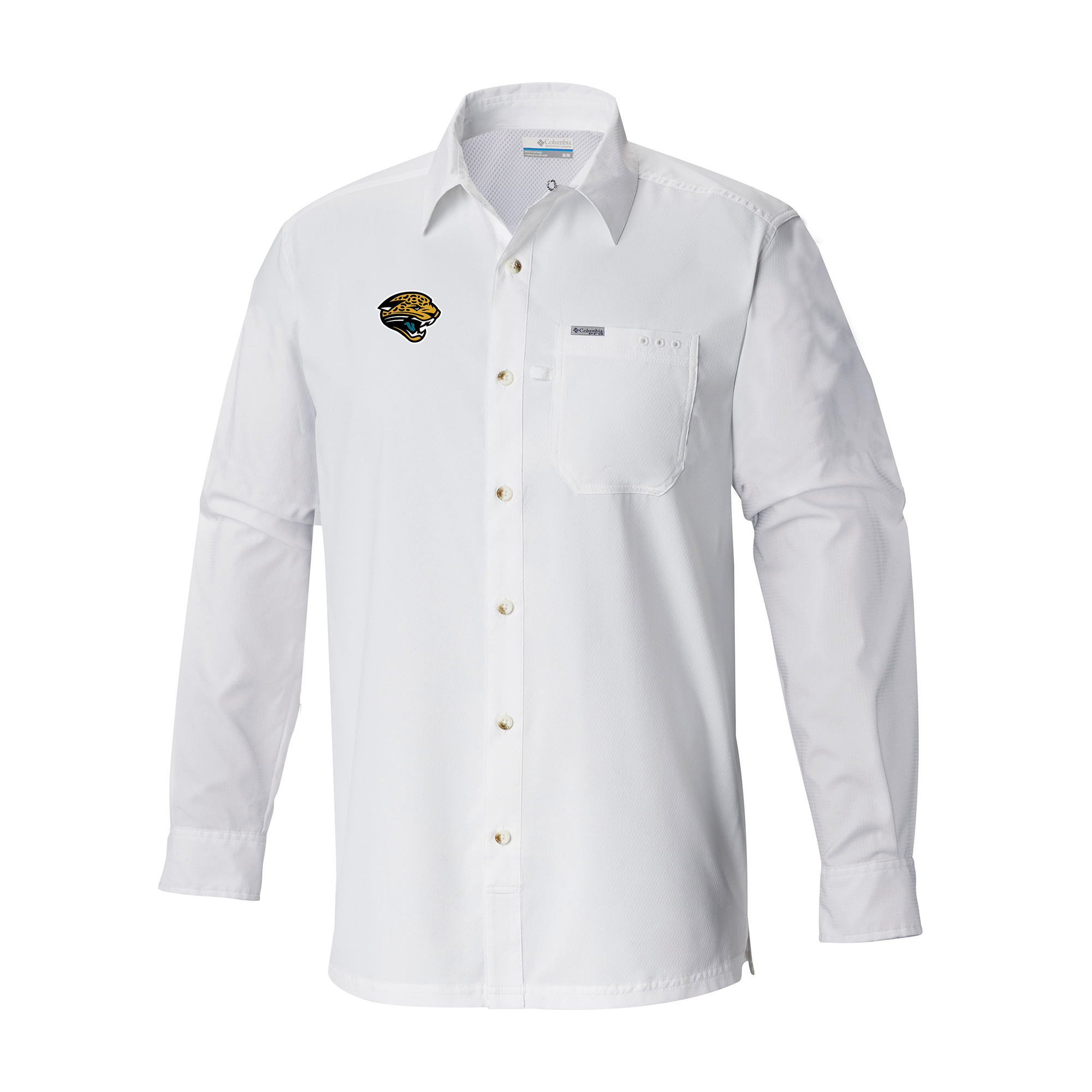 Men's Columbia White Jacksonville Jaguars Slack Tide Omni-Wick Long Sleeve Button-Up Camp Shirt