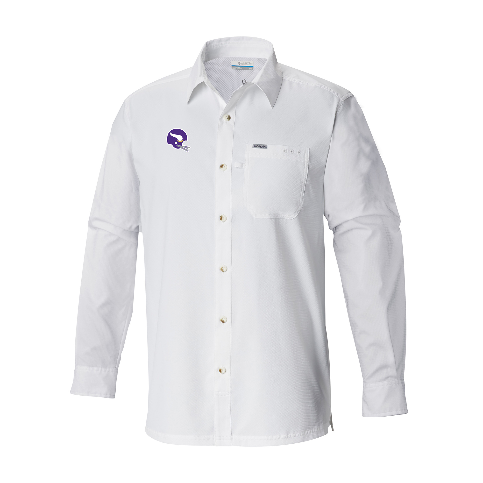 Men's Columbia White Minnesota Vikings Slack Tide Omni-Wick Long Sleeve Button-Up Camp Shirt