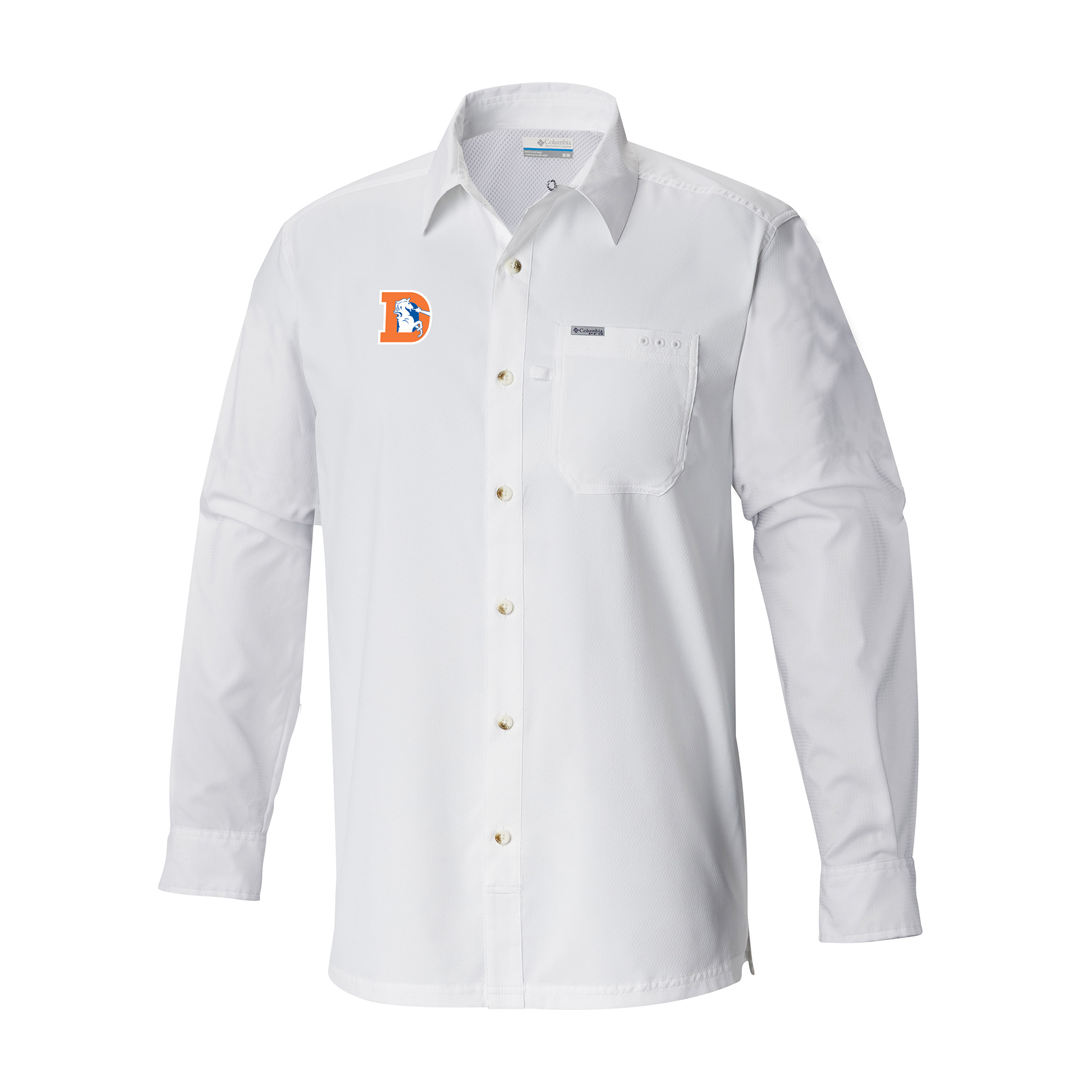 Men's Columbia White Denver Broncos Slack Tide Omni-Wick Long Sleeve Button-Up Camp Shirt