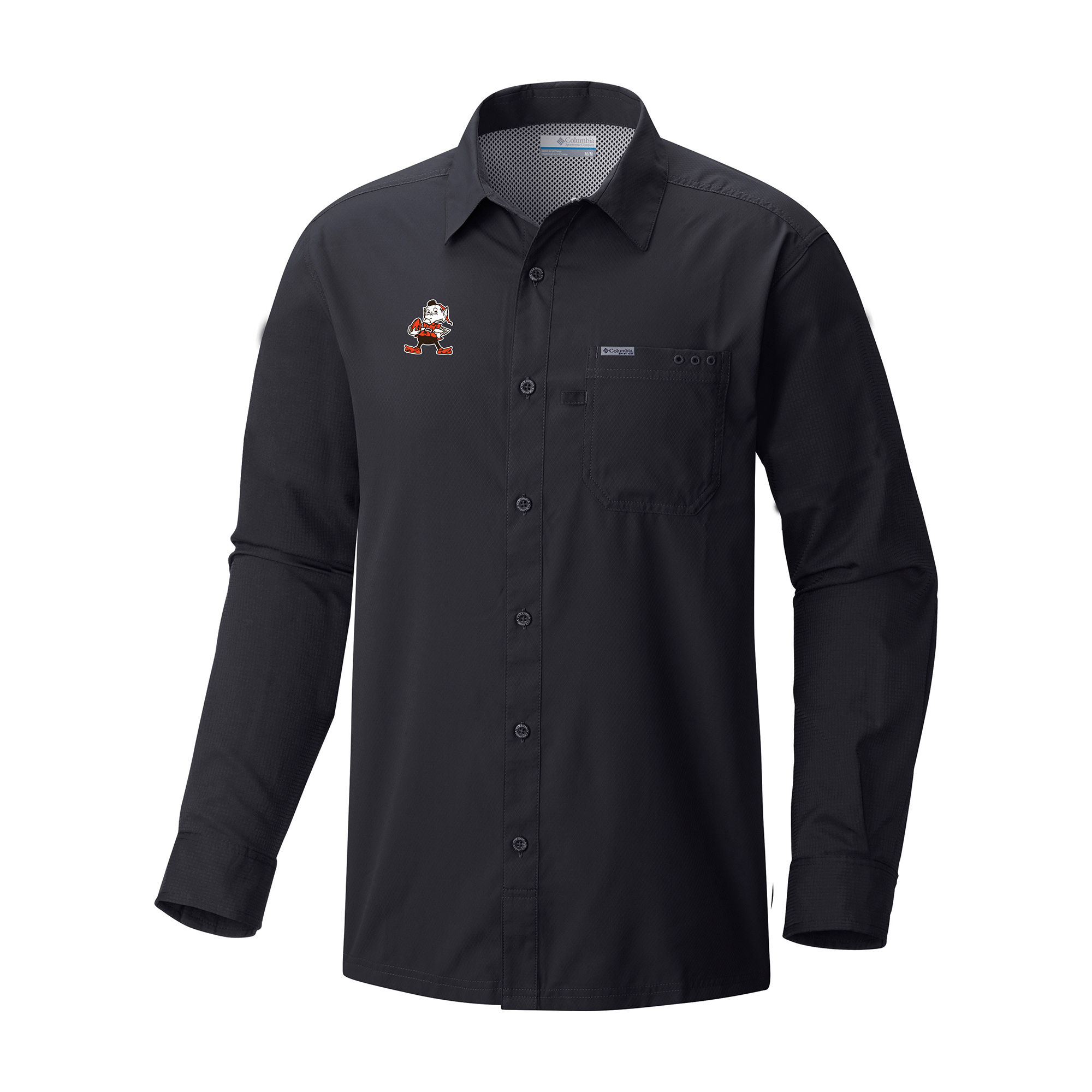 Men's Columbia Black Cleveland Browns Throwback Logo Slack Tide Omni-Wick Long Sleeve Button-Up Camp Shirt