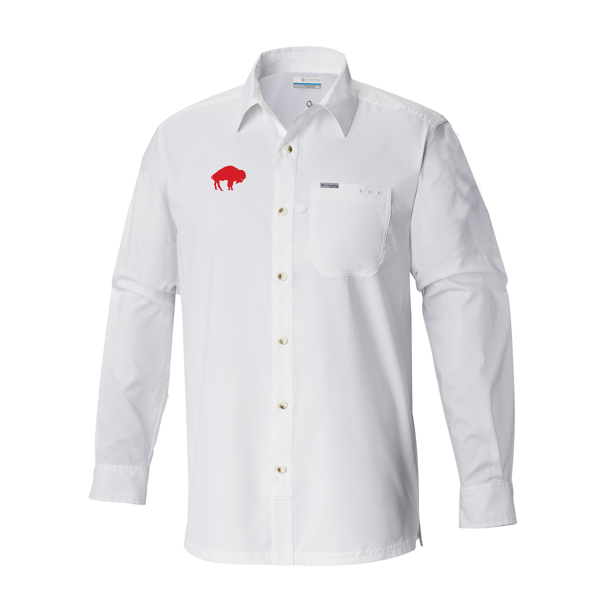 Men's Columbia White Buffalo Bills Slack Tide Omni-Wick Long Sleeve Button-Up Camp Shirt