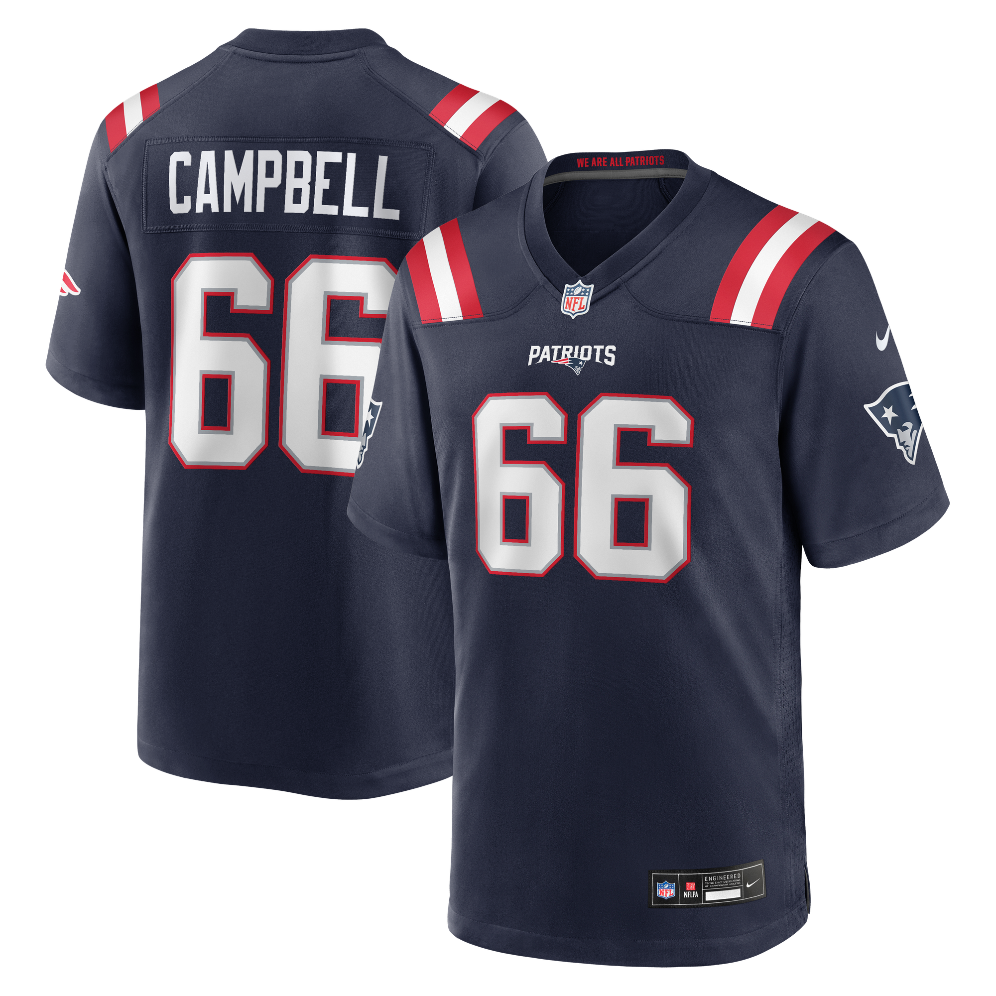 New England Patriots Nike Game Home Jersey - Navy - Will Campbell - Mens: retailer-supplied image