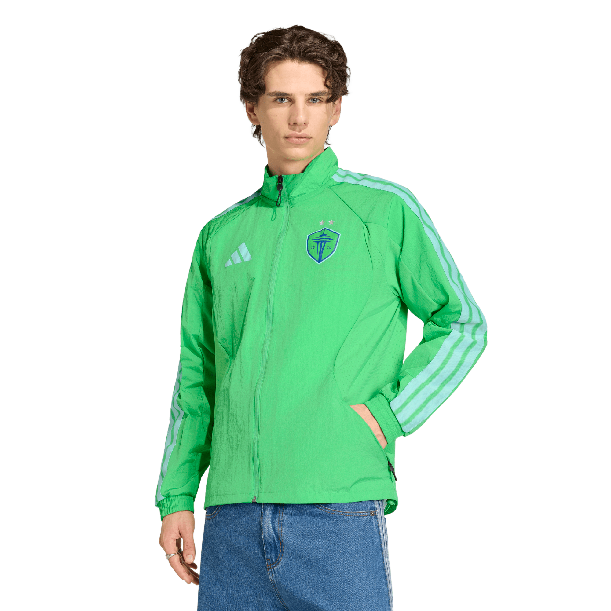 Men's adidas Green Seattle Sounders FC 2026 Anthem Raglan Full-Zip Jacket