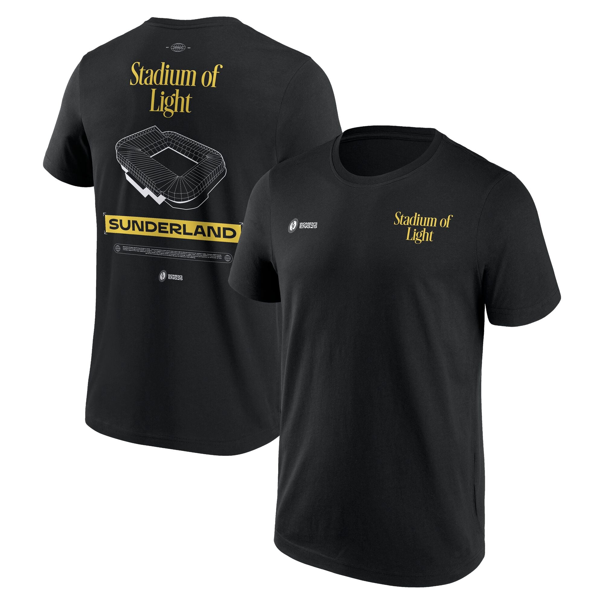 T-shirt grafica da donna Coppa del Mondo di Rugby ENG25 Cities - Sunderland - Nera