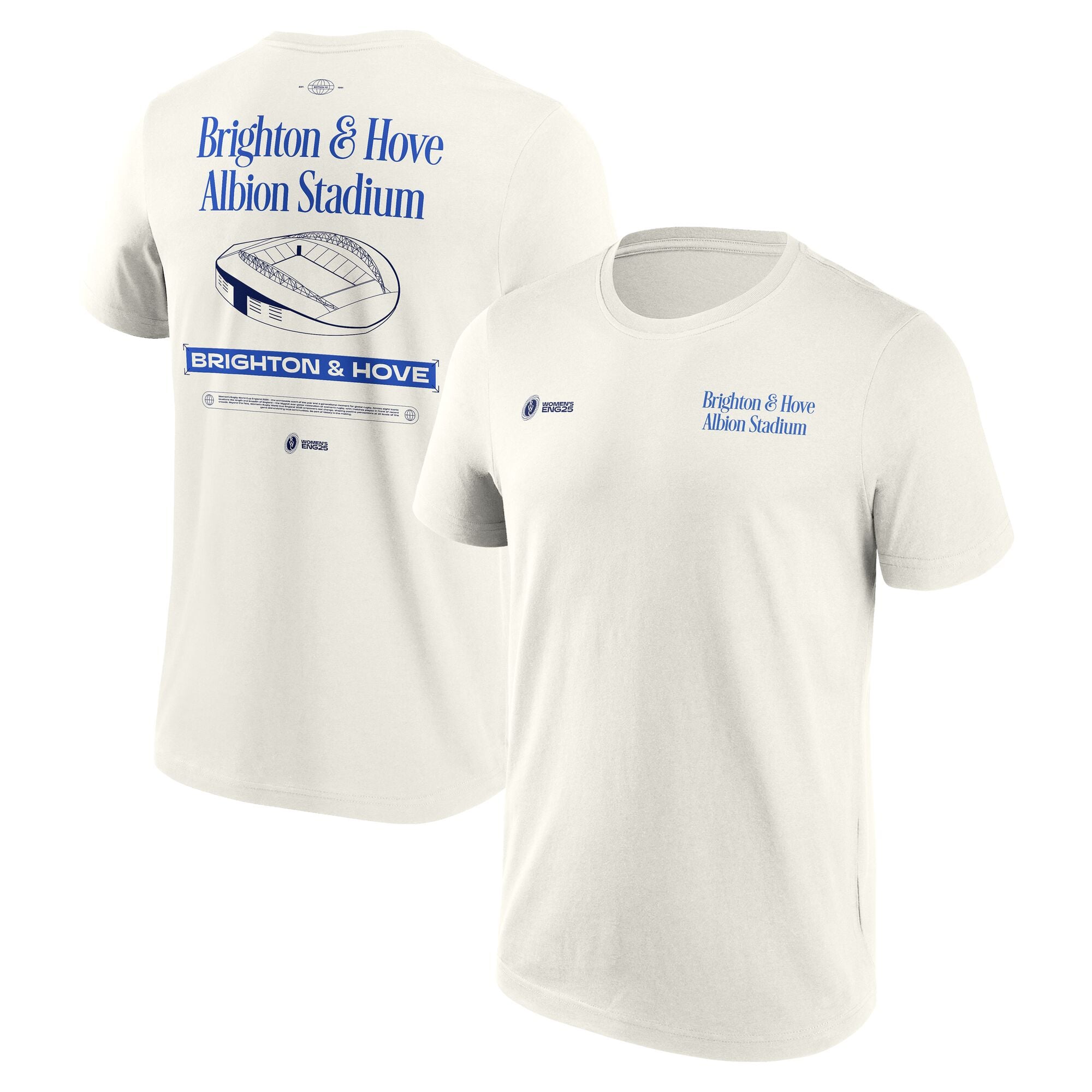 T-shirt grafica da donna Coppa del Mondo di Rugby ENG25 Cities - Brighton - Bianca