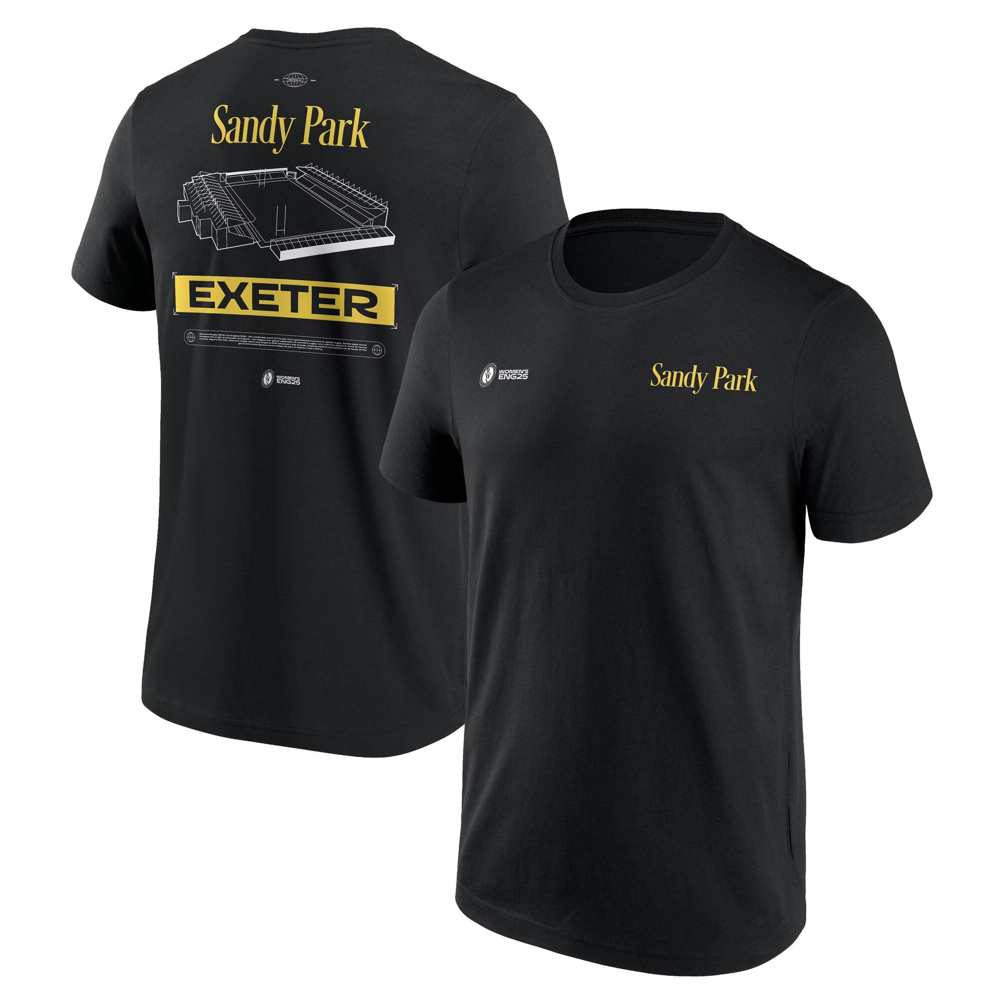 T-shirt grafica da donna Coppa del Mondo di Rugby ENG25 Cities - Exeter - Nera