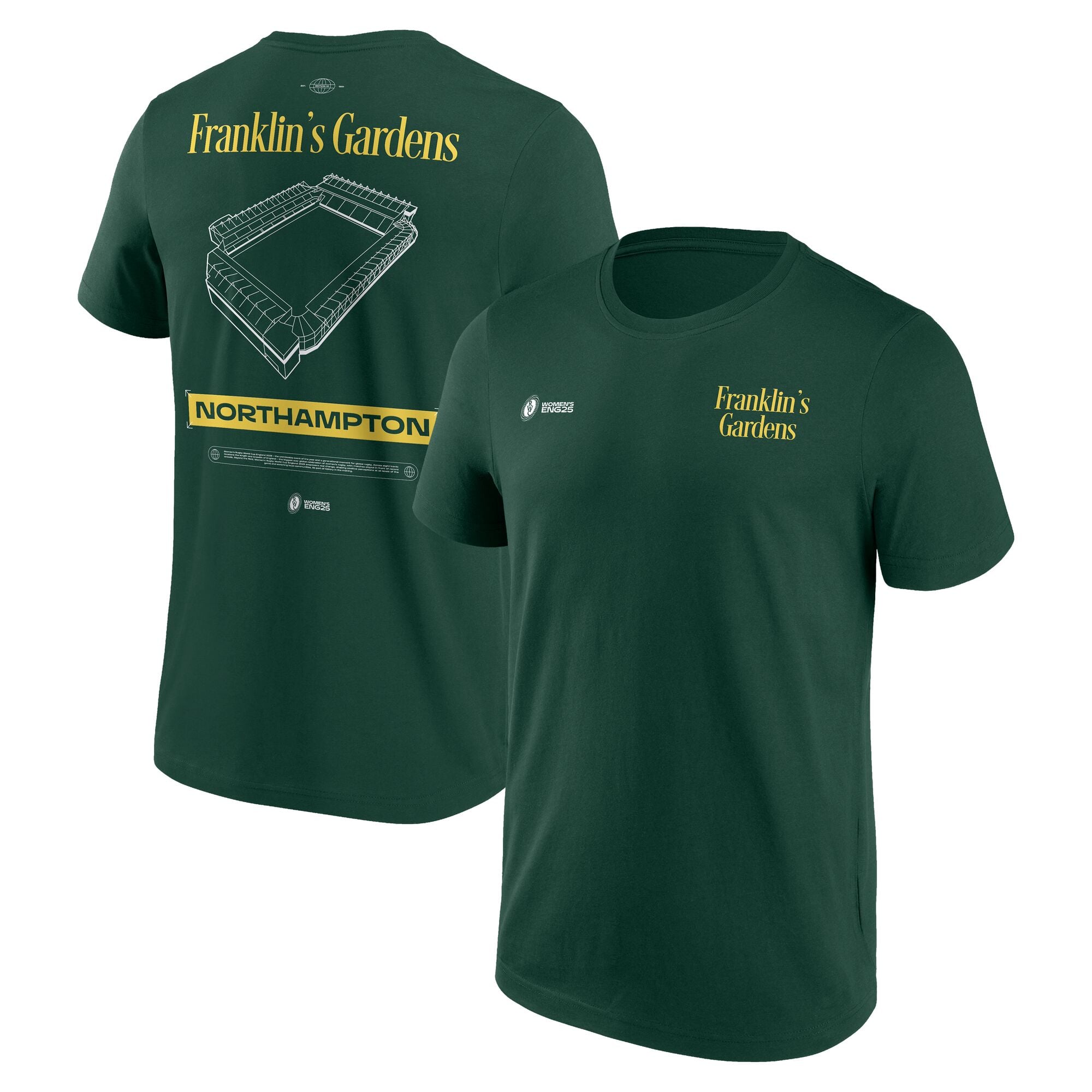 T-shirt grafica da donna Coppa del Mondo di Rugby ENG25 Cities - Northampton - Verde