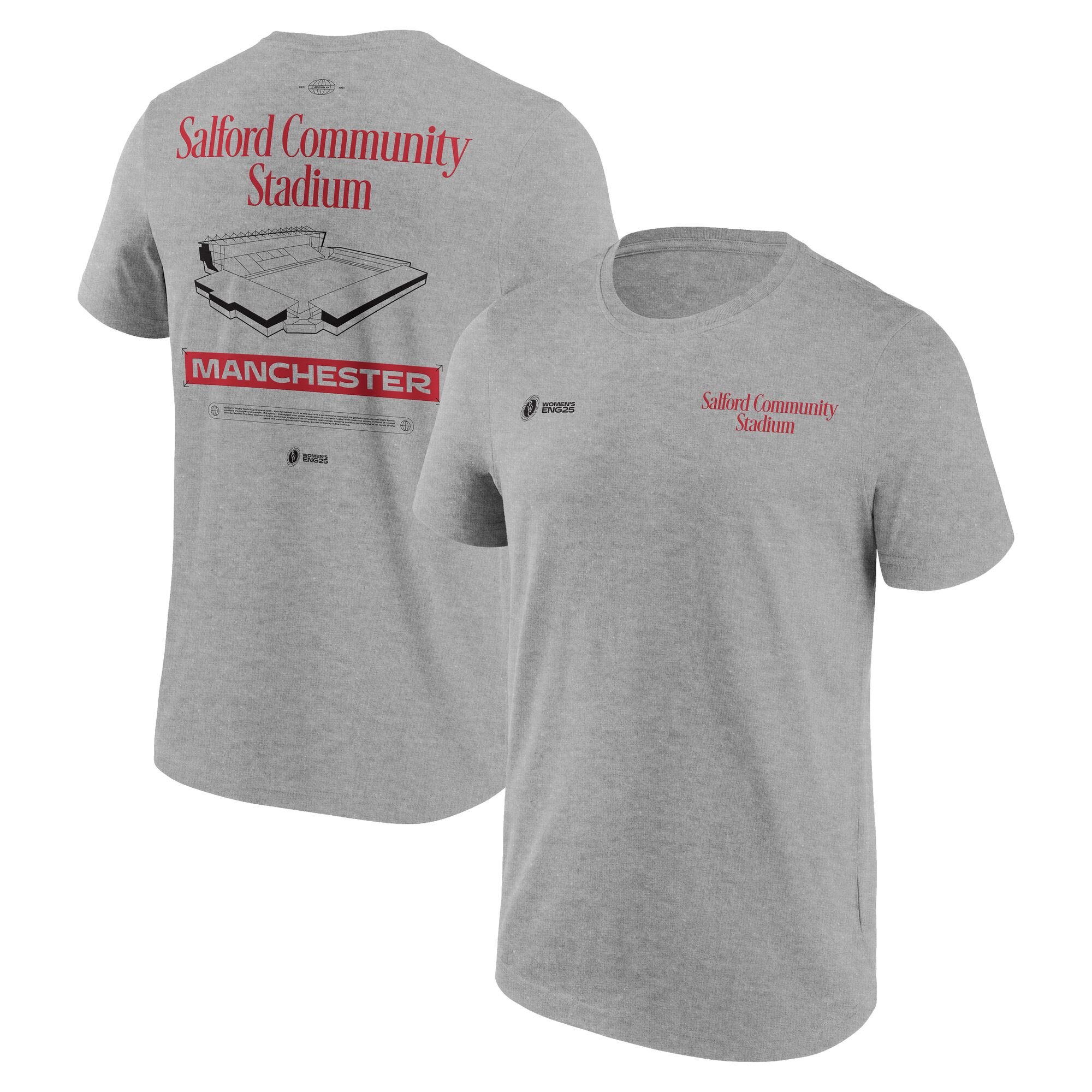 T-shirt grafica da donna Coppa del Mondo di Rugby ENG25 Cities - Manchester - Grigia