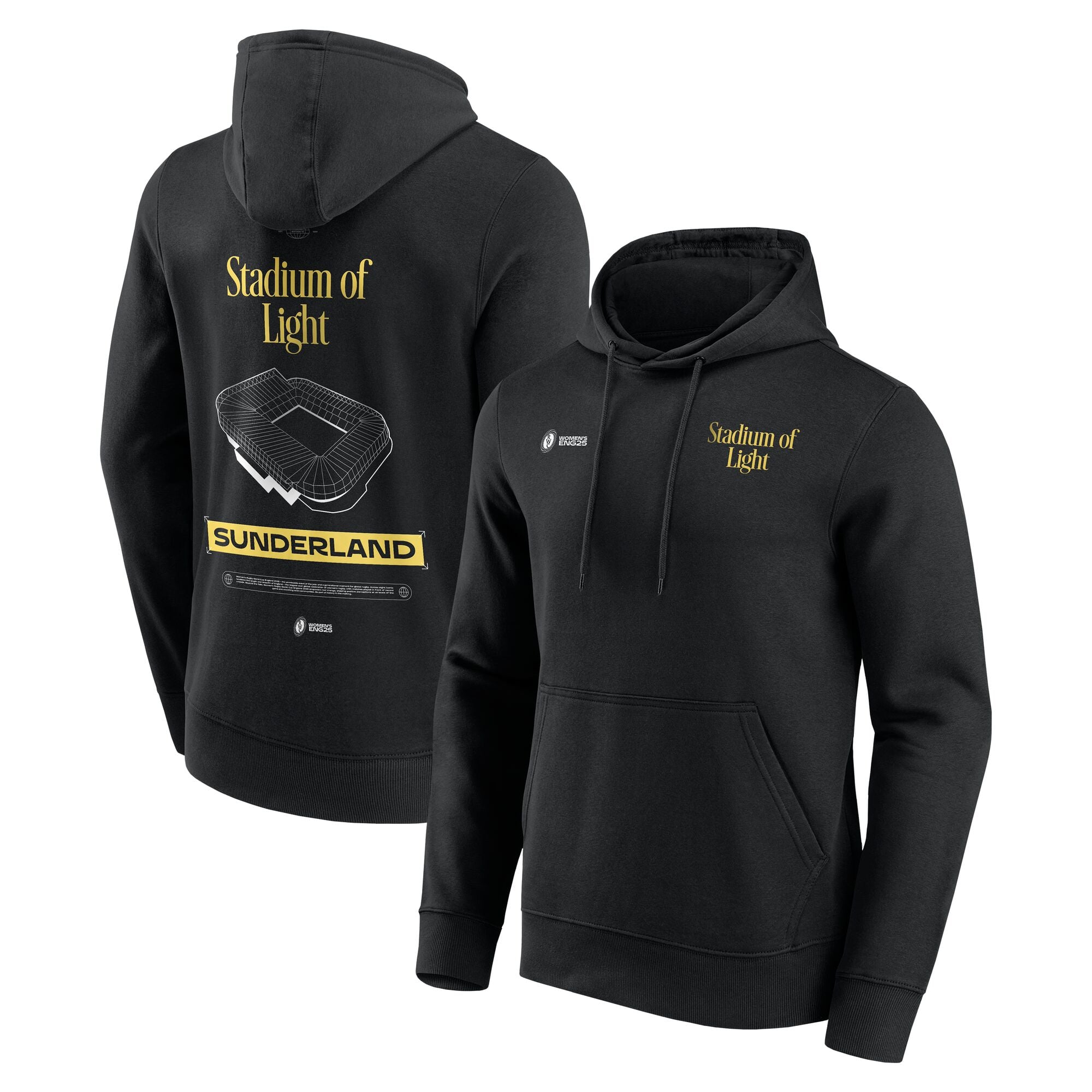 Felpa con cappuccio grafica da donna Coppa del Mondo di Rugby ENG25 Cities - Sunderland - Nera