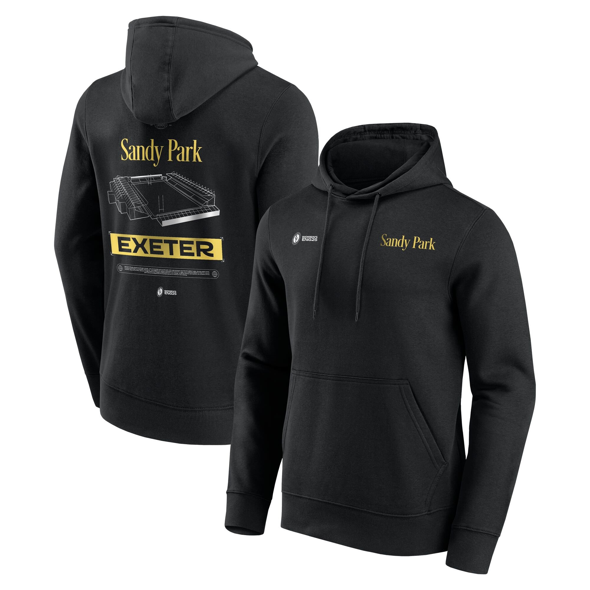Felpa con cappuccio grafica da donna Coppa del Mondo di Rugby ENG25 Cities - Exeter - Nera