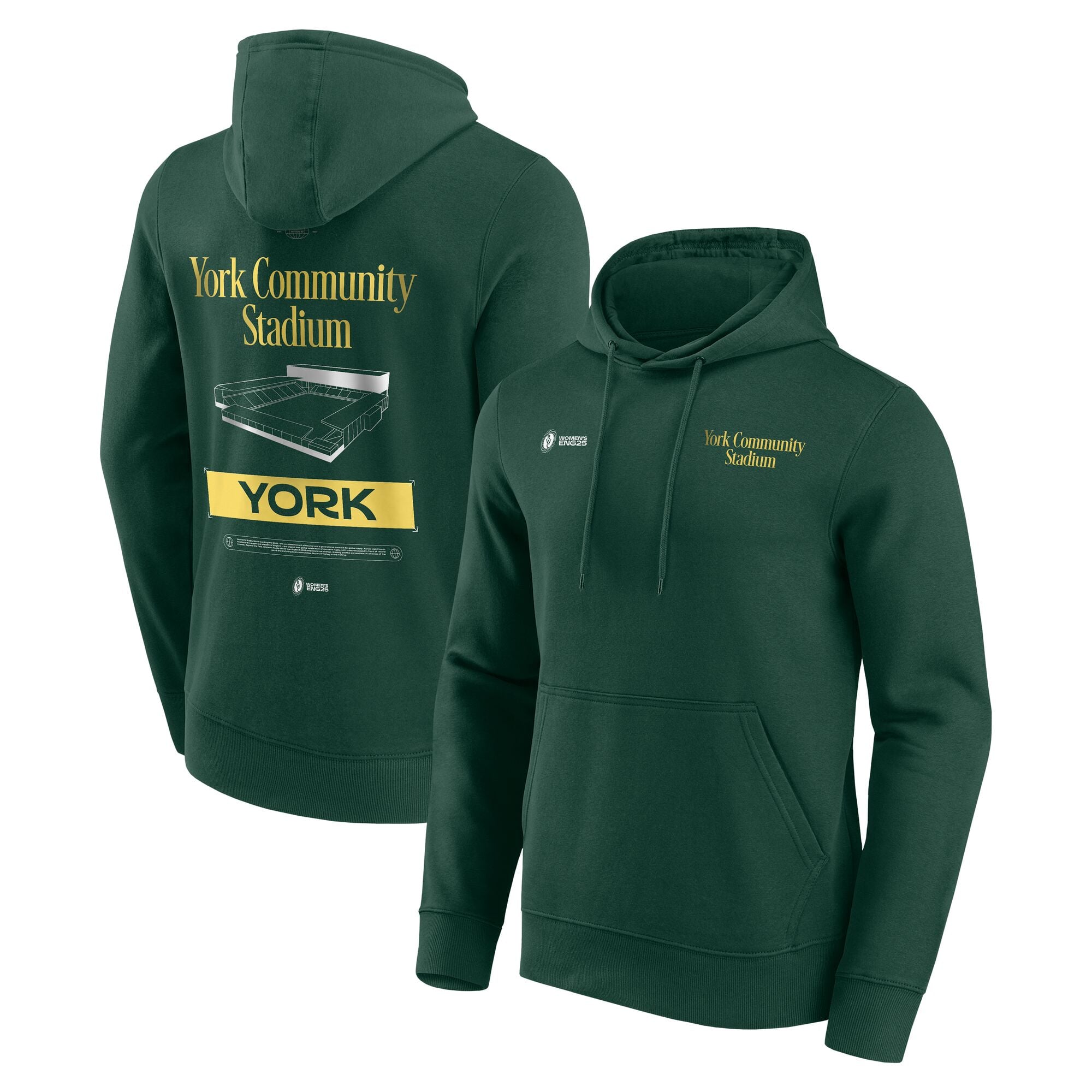 Felpa con cappuccio grafica da donna Coppa del Mondo di Rugby ENG25 Cities - York - Verde