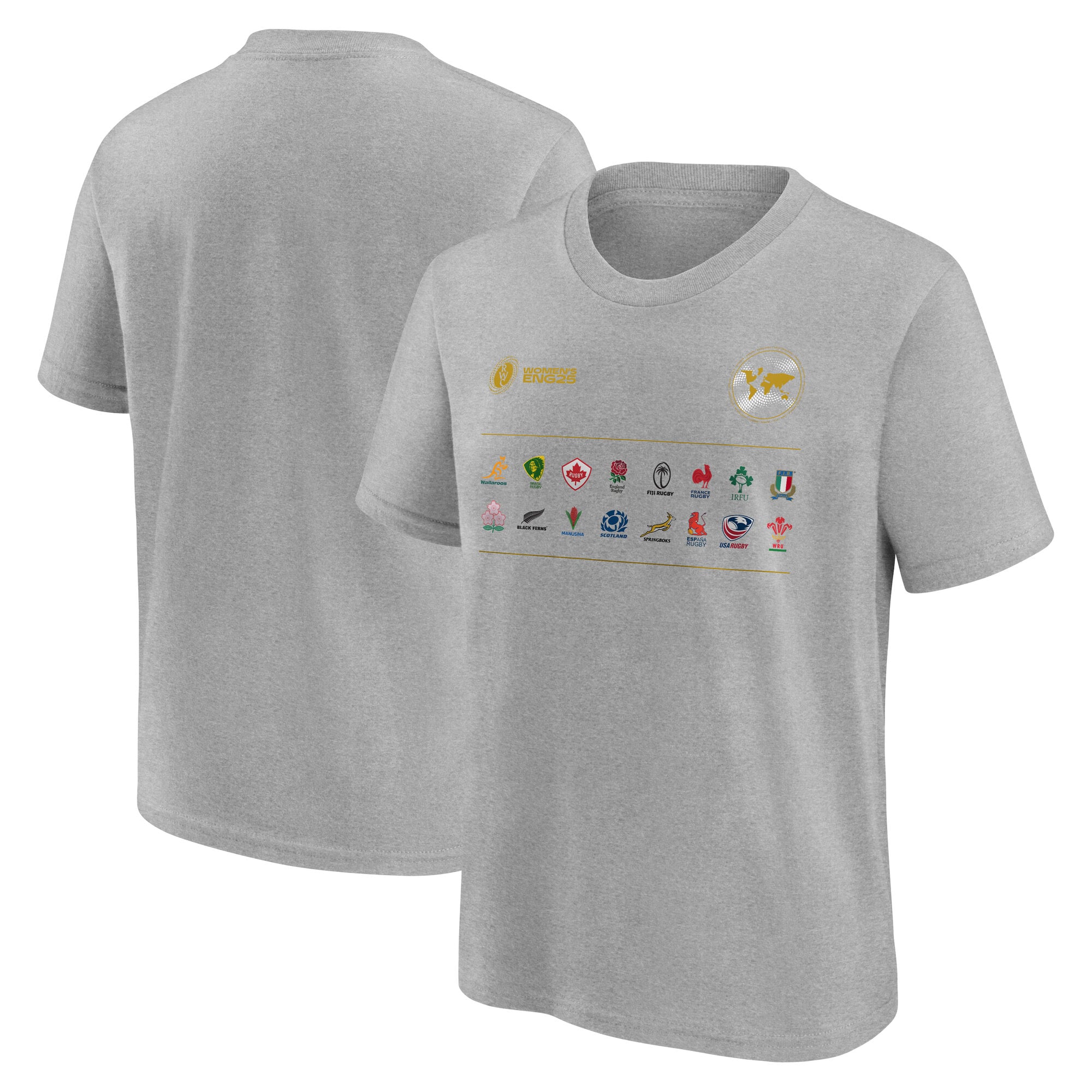 T-shirt All Nations Coppa del Mondo di Rugby 2025 da donna - Grigia - Junior