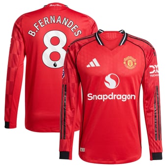 Men's adidas Bruno Fernandes Red Manchester United Home 2025/26 Authentic Player Long Sleeve Jersey