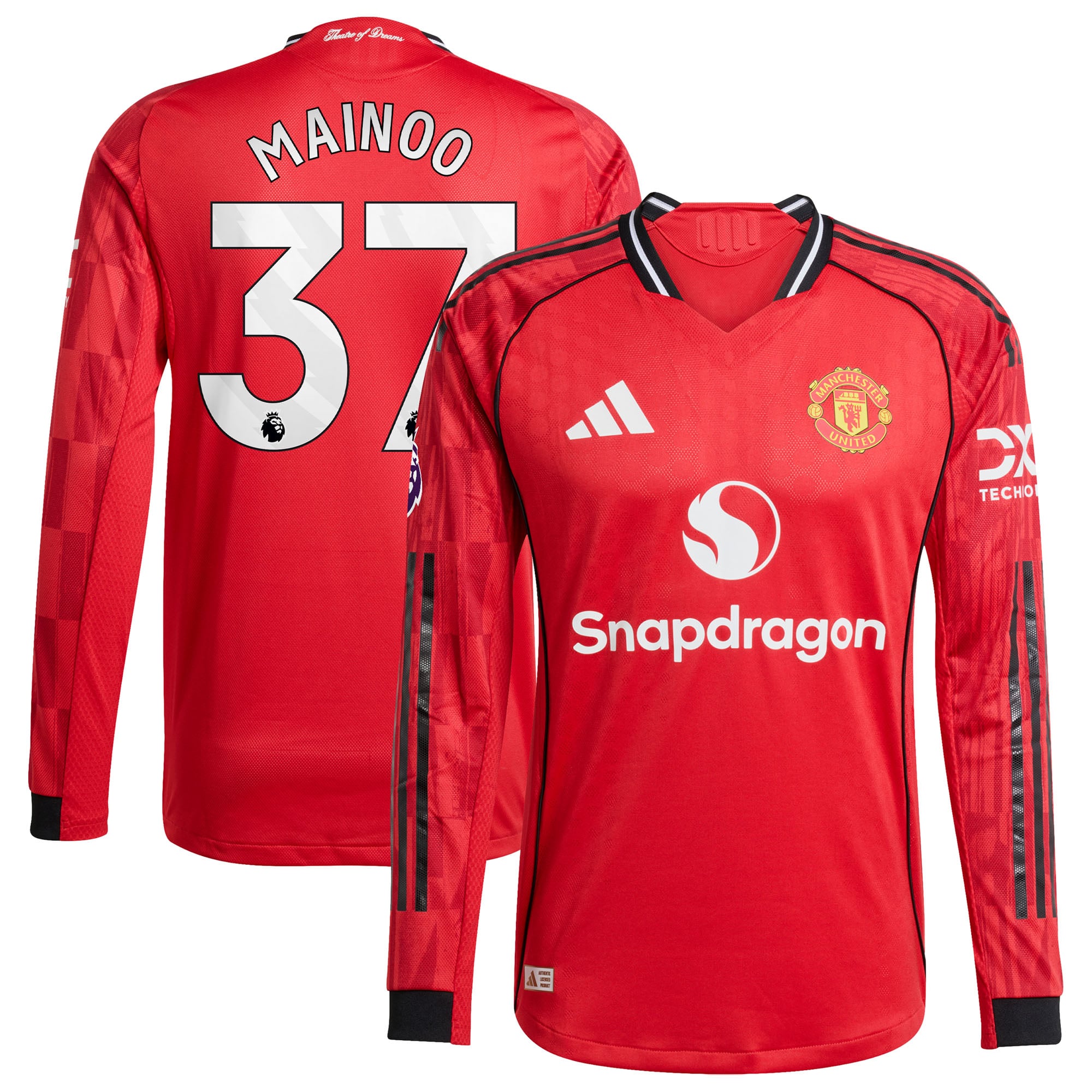 Men's adidas Kobbie Mainoo Red Manchester United Home 2025/26 Authentic Player Long Sleeve Jersey