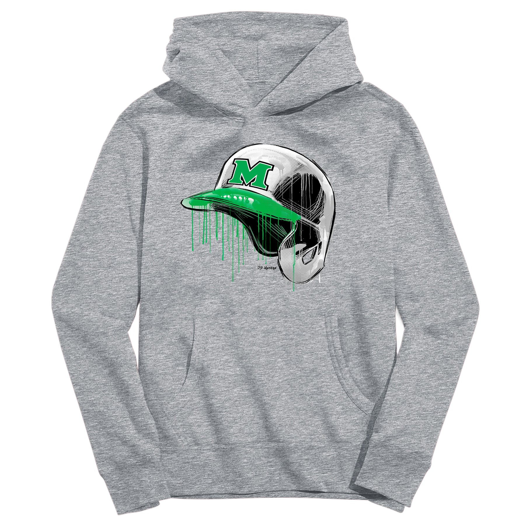 Youth Vive La Fete Heather Gray Marshall Thundering Herd Dripping Baseball Helmet Pullover Hoodie