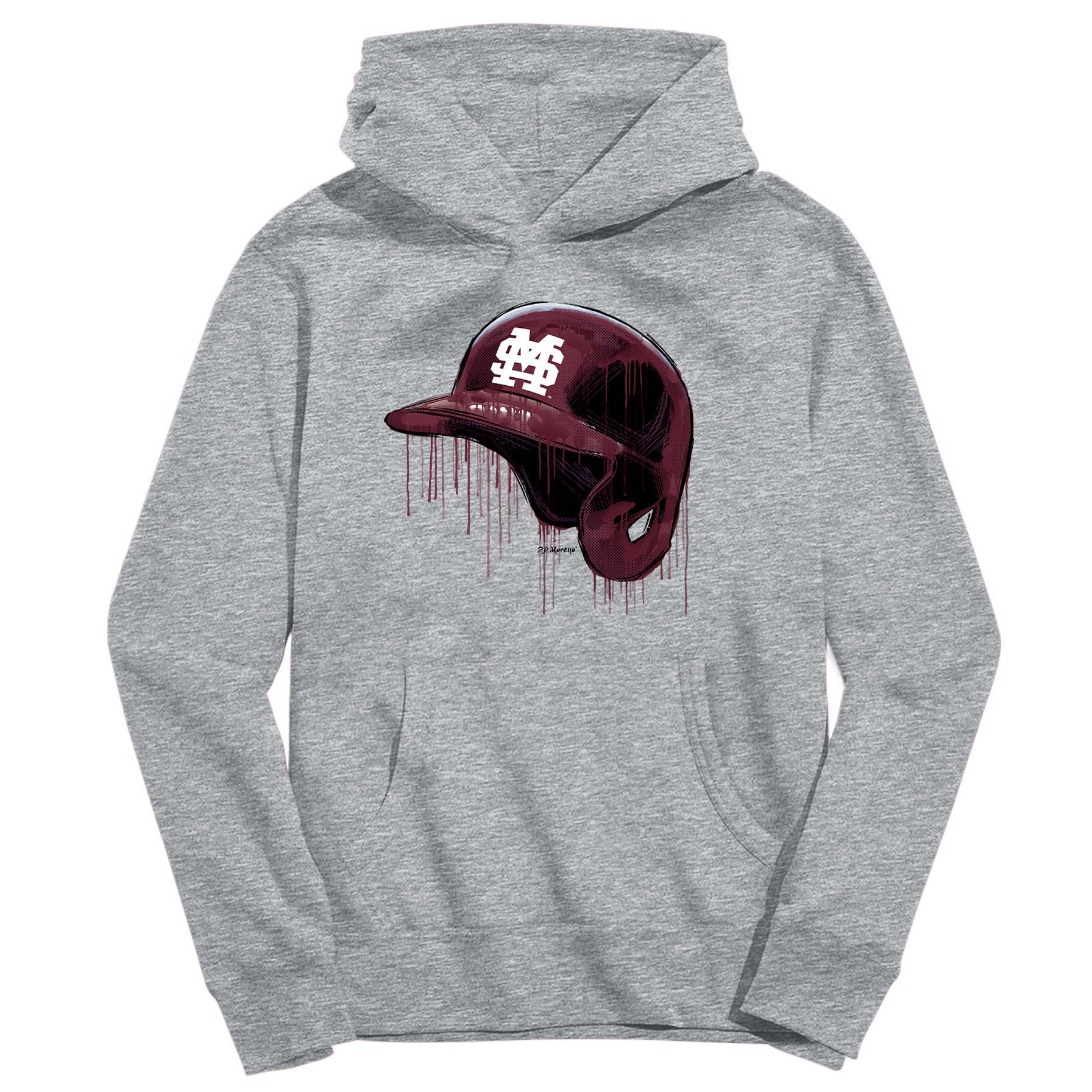 Youth Vive La Fete Heather Gray Mississippi State Bulldogs Dripping Baseball Helmet Pullover Hoodie