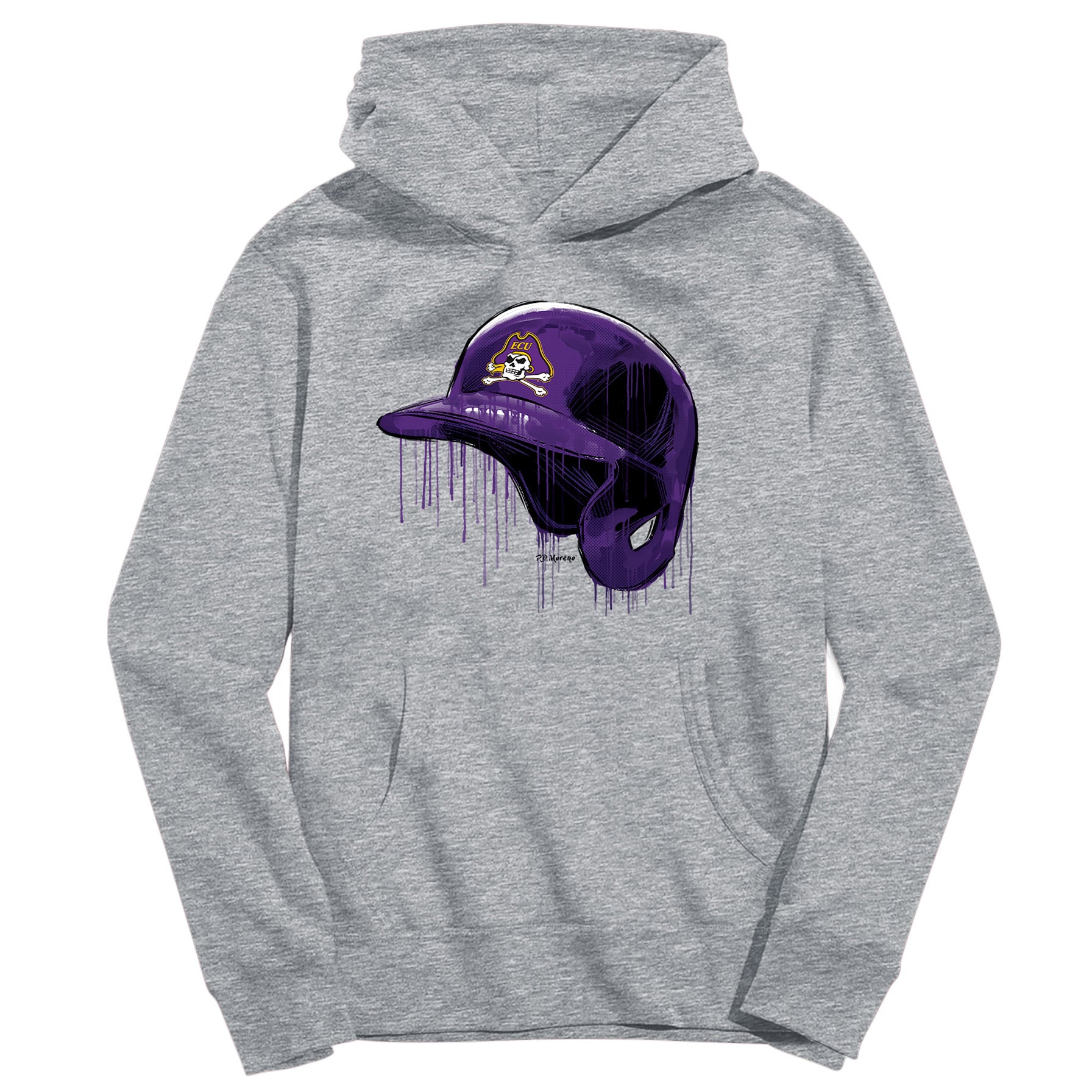 Youth Vive La Fete Heather Gray ECU Pirates Dripping Baseball Helmet Pullover Hoodie