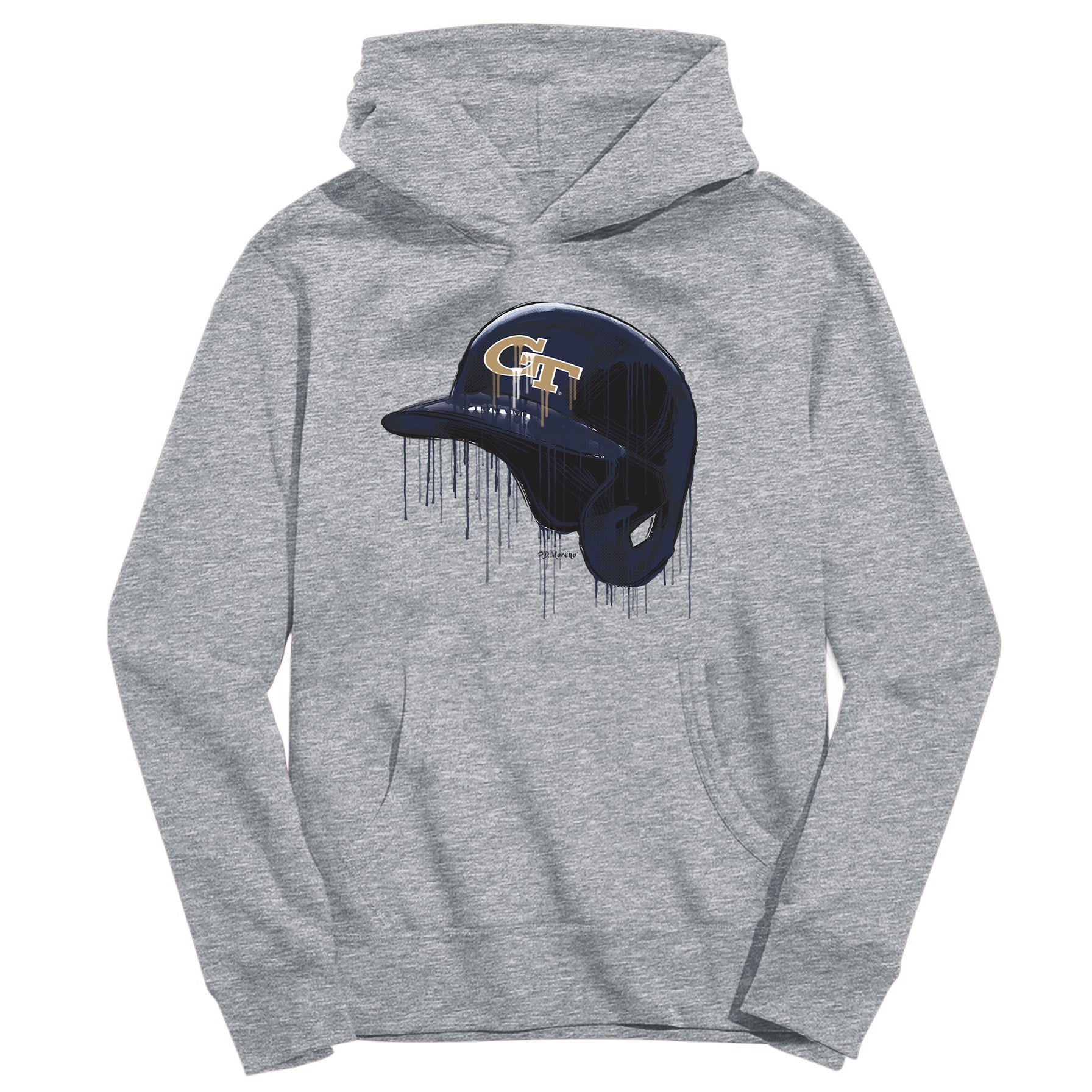Youth Vive La Fete Heather Gray Georgia Tech Yellow Jackets Dripping Baseball Helmet Pullover Hoodie