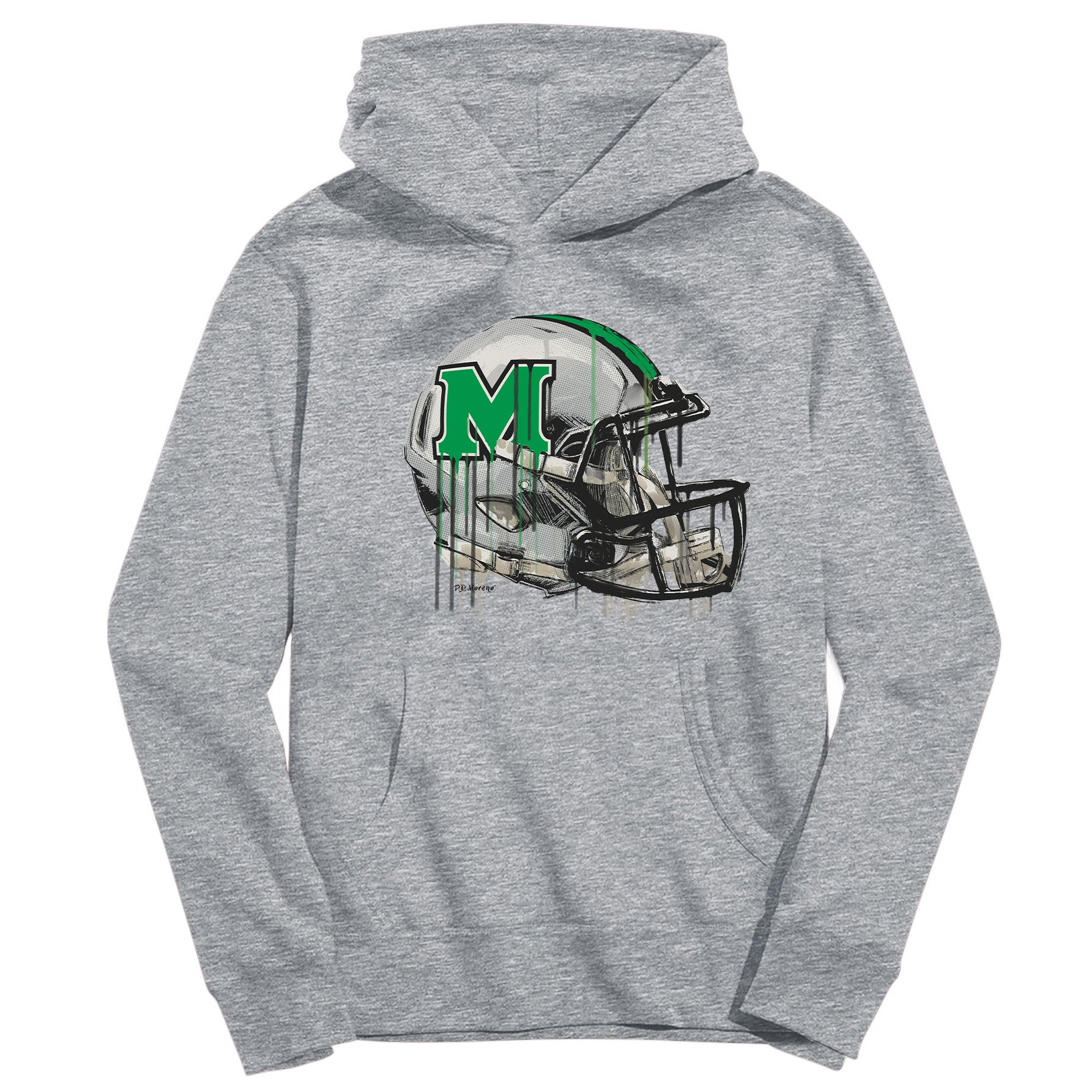 Youth Vive La Fete Heather Gray Marshall Thundering Herd Dripping Football Helmet Pullover Hoodie