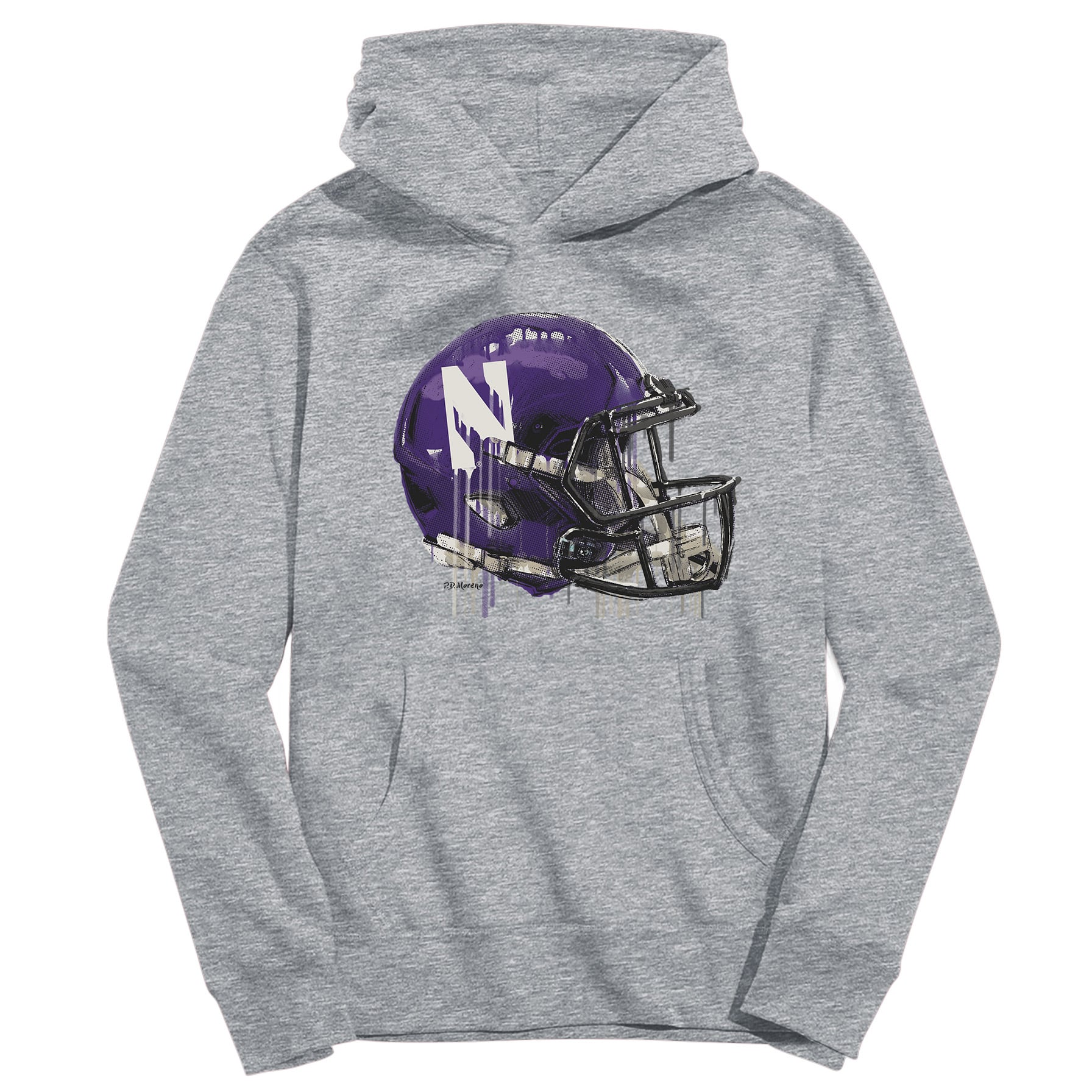 Youth Vive La Fete Heather Gray Northwestern Wildcats Dripping Football Helmet Pullover Hoodie