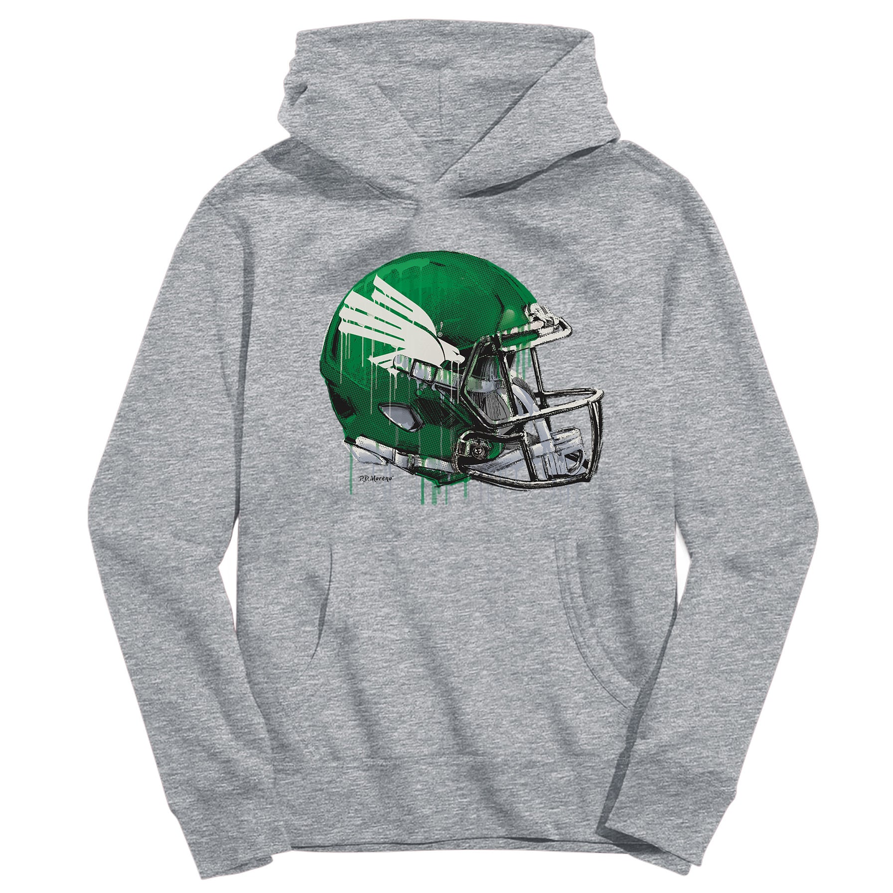 Youth Vive La Fete Heather Gray North Texas Mean Green Dripping Football Helmet Pullover Hoodie