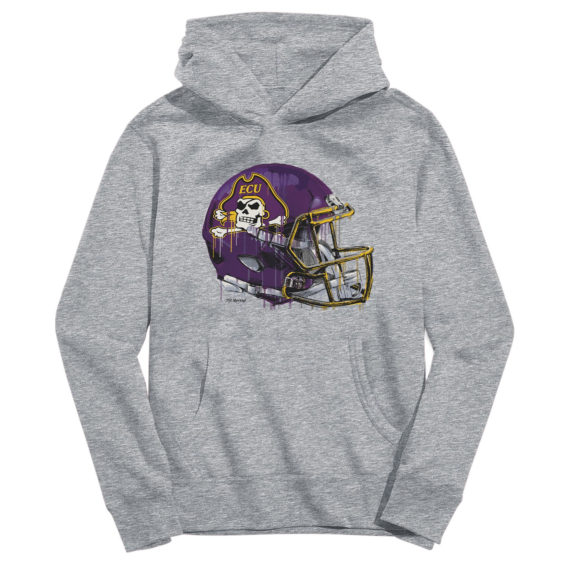 Youth Vive La Fete Heather Gray ECU Pirates Dripping Football Helmet Pullover Hoodie