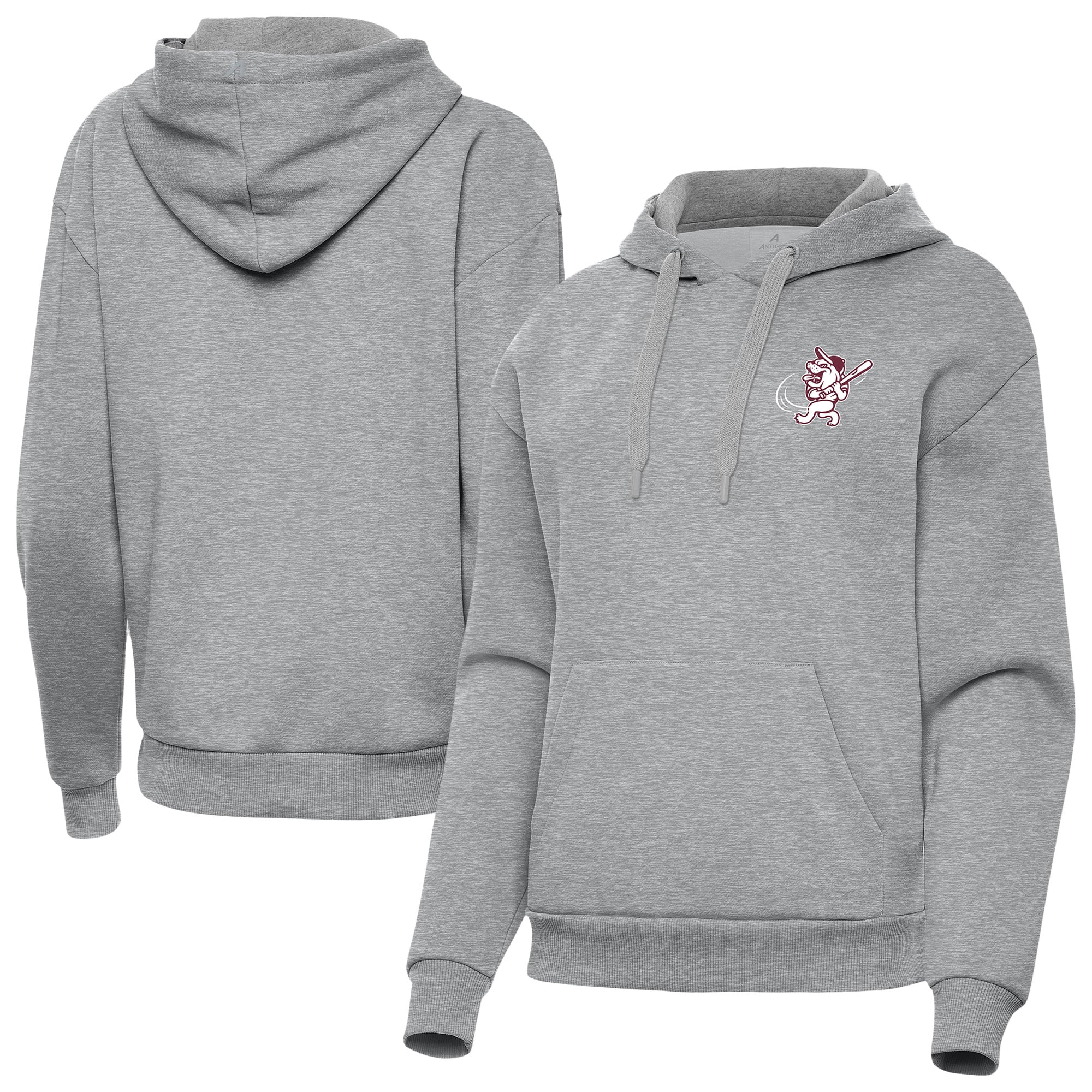 Women's Antigua Heather Gray Mississippi State Bulldogs Victory Swinging Bully Pullover Hoodie