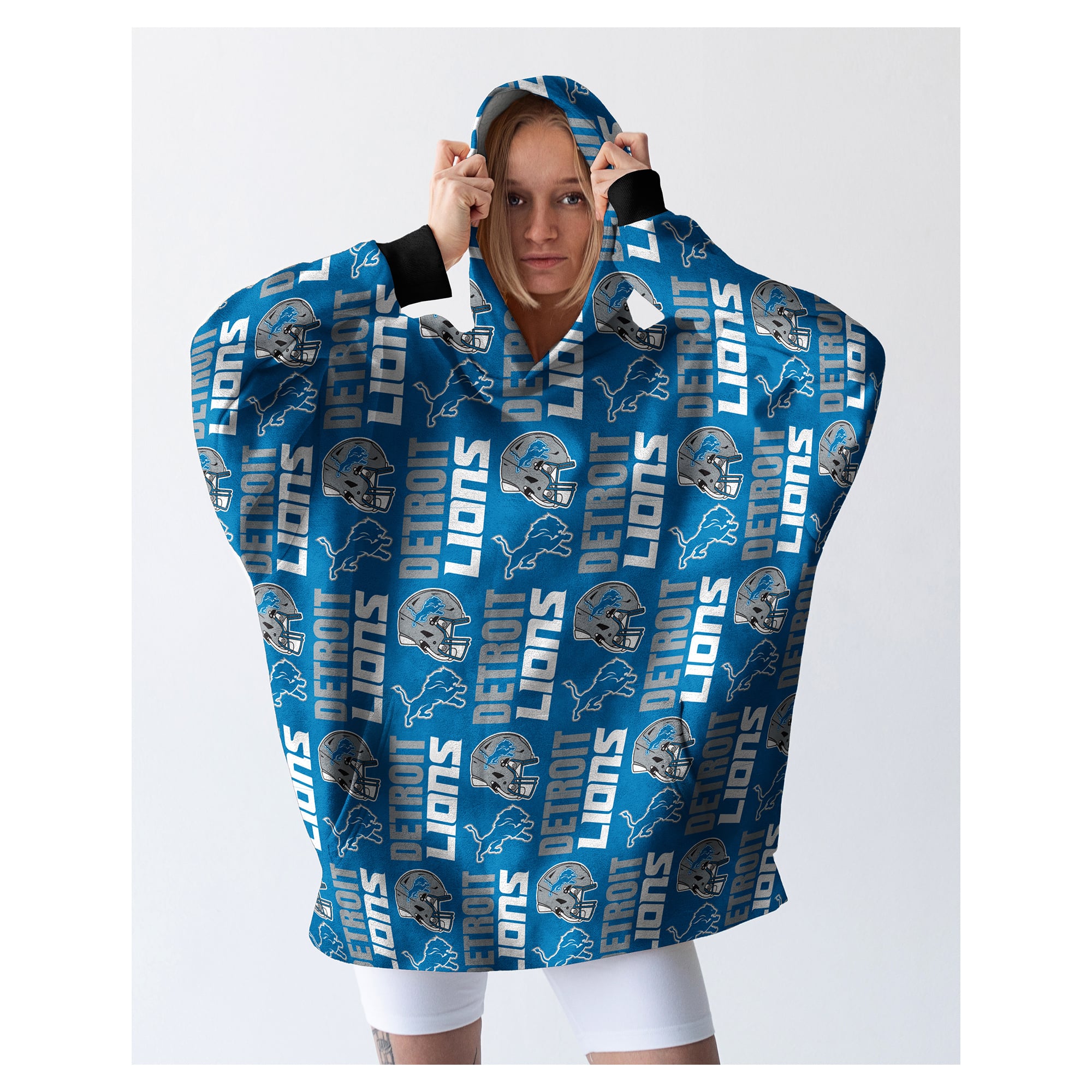 Pegasus Detroit Lions Homefield Repeat Logo Wearable Hooded Blanket
