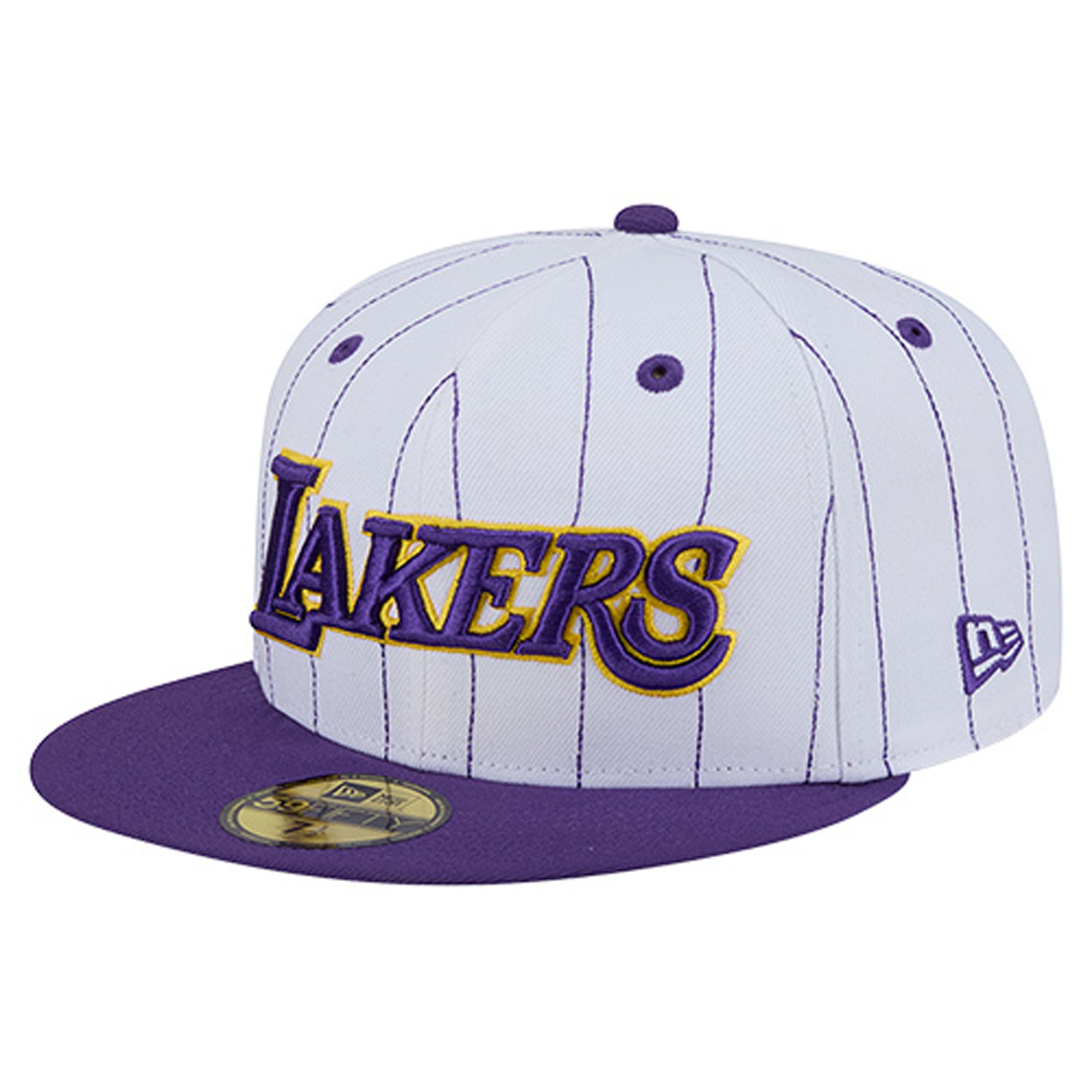 Men's New Era White Los Angeles Lakers Wordmark Pinstripe 59FIFTY Fitted Hat