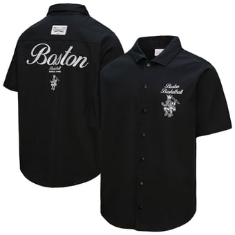 Men's Mitchell & Ness Black Boston Celtics Hardwood Classics Camp Shirt