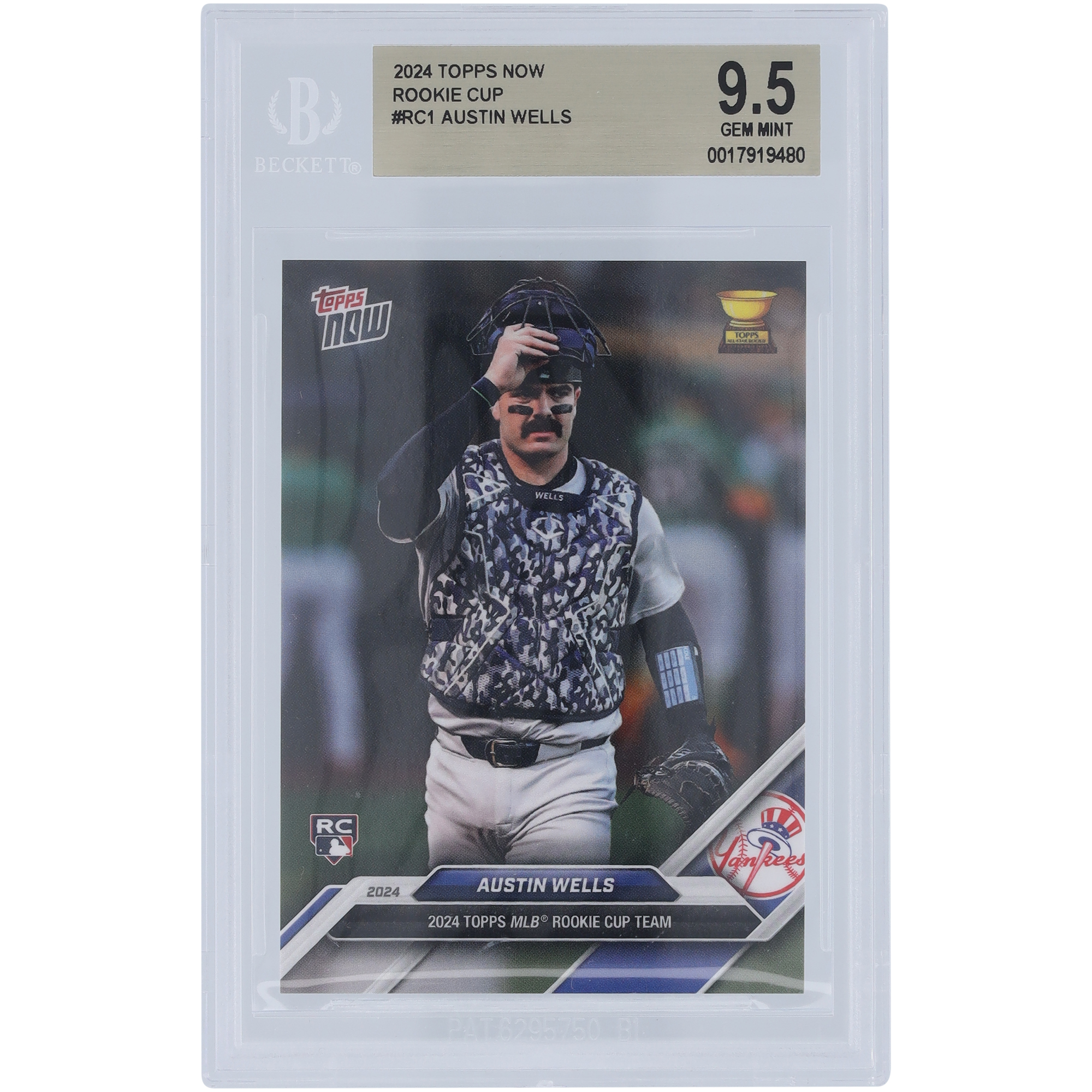 Austin Wells New York Yankees 2024 Topps Now Rookie Cup Team #RC1 BGS Authenticated 9.5 Rookie Card