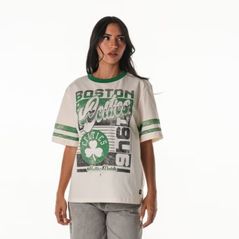 Women's The Wild Collective Cream Boston Celtics Vintage Drop Shoulder Oversized Boyfriend T-Shirt