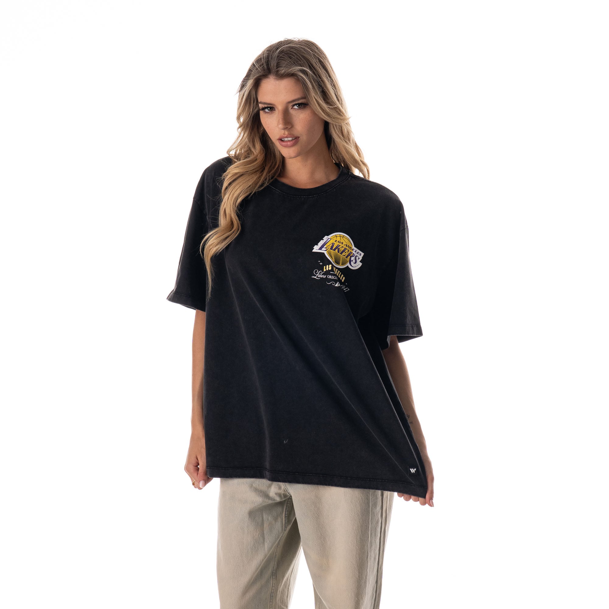 Unisex The Wild Collective Black Los Angeles Lakers Oversized Streetwear T-Shirt