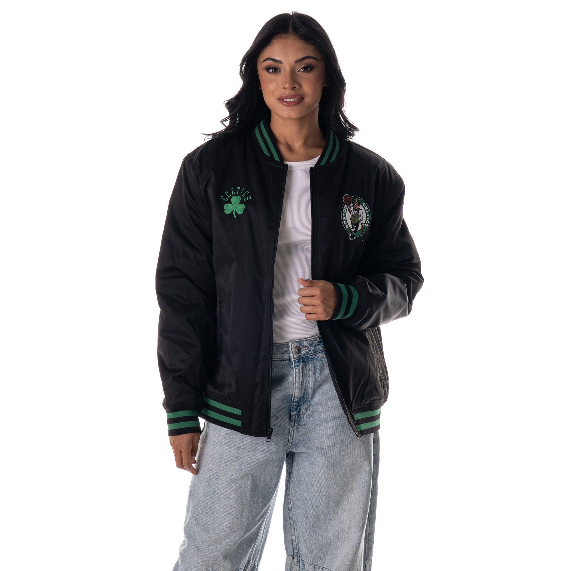 Unisex The Wild Collective Black Boston Celtics Full-Snap Bomber Jacket