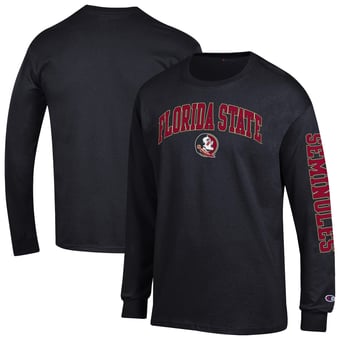 Men's Champion  Black Florida State Seminoles Arch Over Logo 2-Hit Long Sleeve T-Shirt