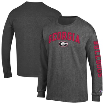 Men's Champion  Charcoal Georgia Bulldogs Arch Over Logo 2-Hit Long Sleeve T-Shirt
